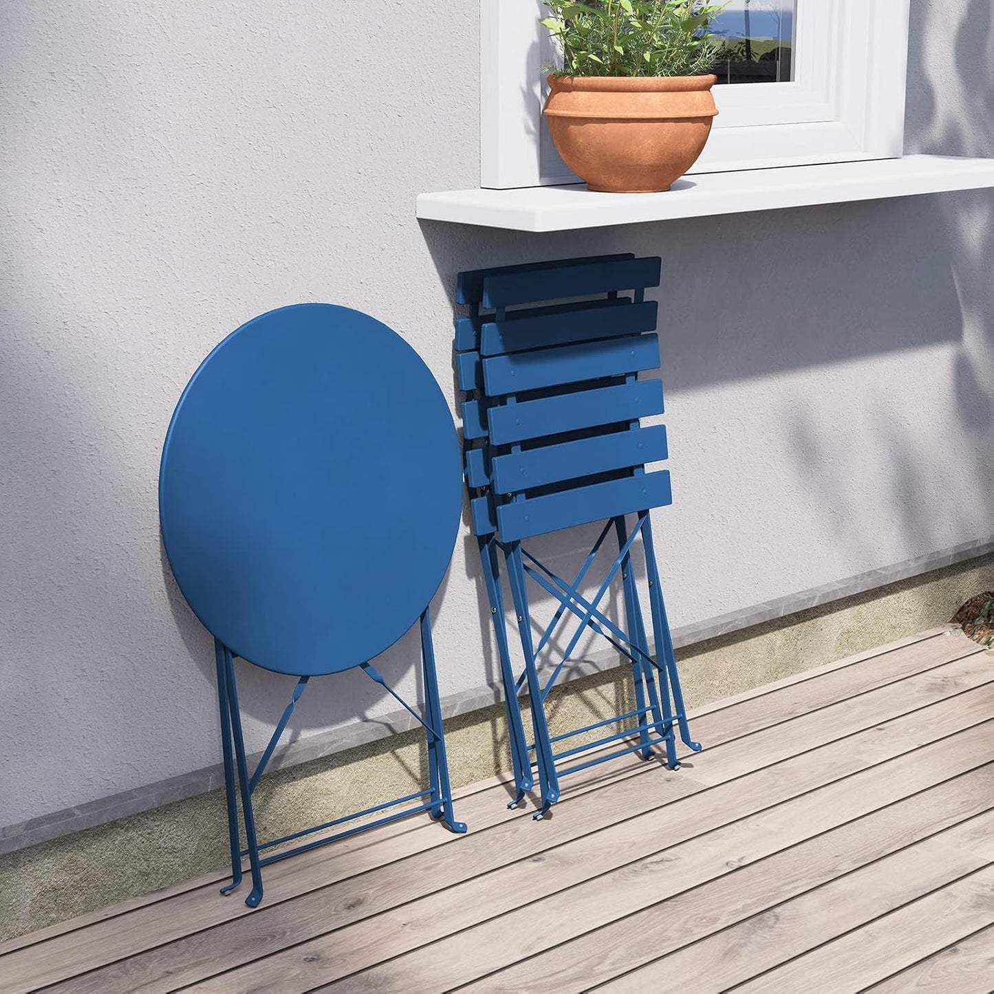 Grand Patio Premium Frame Patio Bistro Set, Folding Outdoor Patio Furniture Sets, 3 Piece Patio Set of Folding Patio Table and Chairs, Peacock Blue