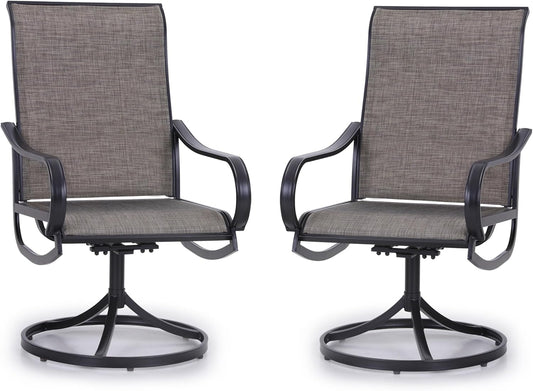 PHI VILLA Patio Swivel Dining Chairs Set of 2, Outdoor Metal Chair with Textilene Mesh Fabric, Patio Chair with Armrest, Black Frame for Patio Deck Garden