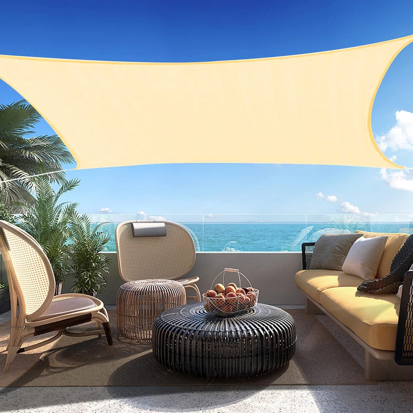 14' x 16' Beige Rectangle Sun Shade Sail SSP1212 Canopy Durable Fabric UV Block Awning,We Make Custom Orders