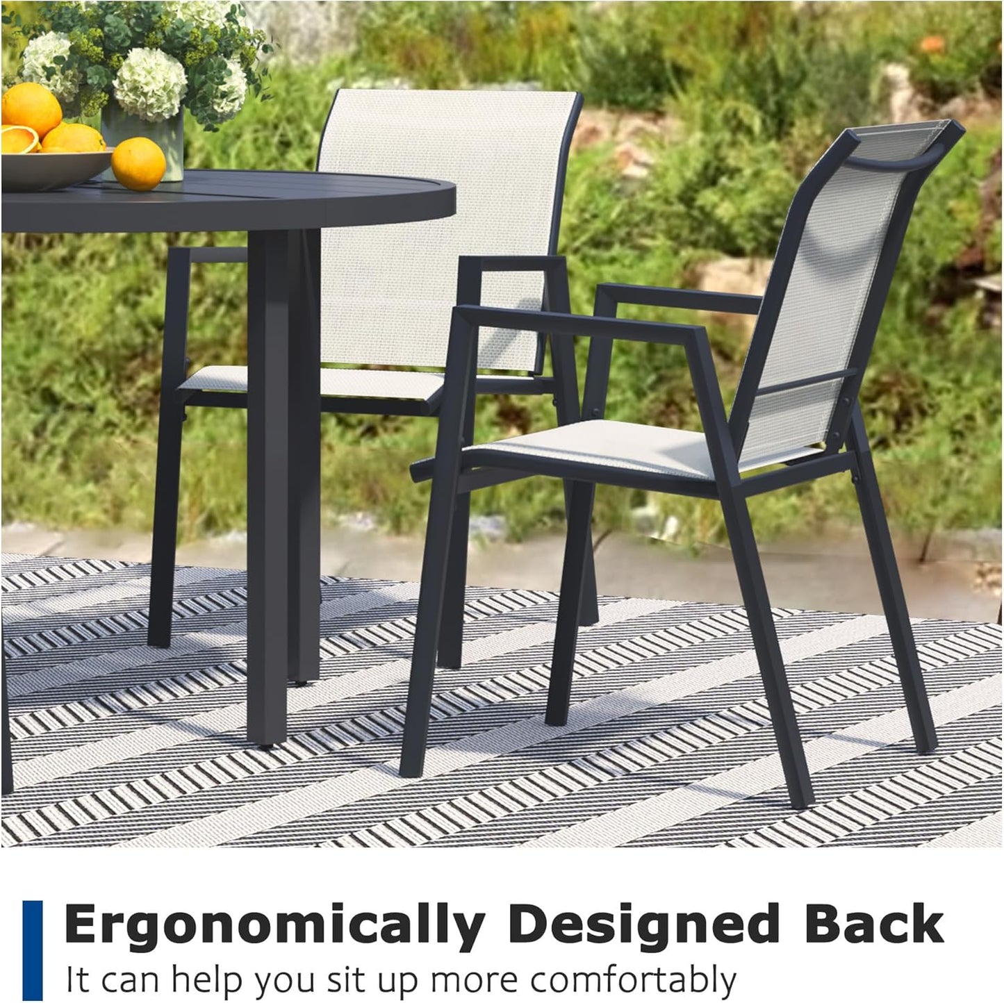 Outdoor Patio Chairs Set of 2, Oyster Beige Stackable Outdoor Chairs, Lightweight Patio Set with High Back, Metal Dining Chair for Lawn, Garden, Yard and Deck