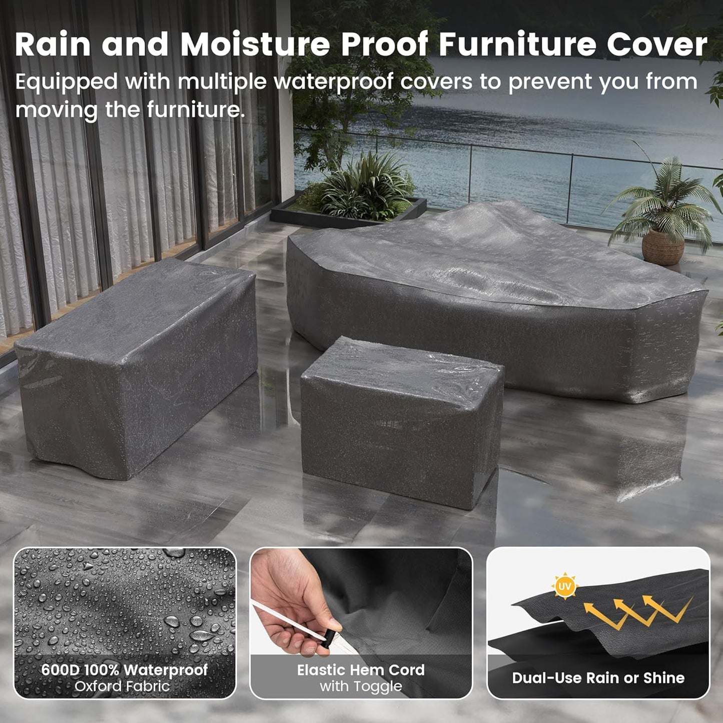 UDPATIO Patio Furniture Set with Fire Pit Table, 8 Inch Armrest Outdoor Sectional Sofa, 9 Piece Wicker Outdoor Furniture Conversation Sets with Waterproof Cover for Backyard Deck(Brown/Navy Blue)