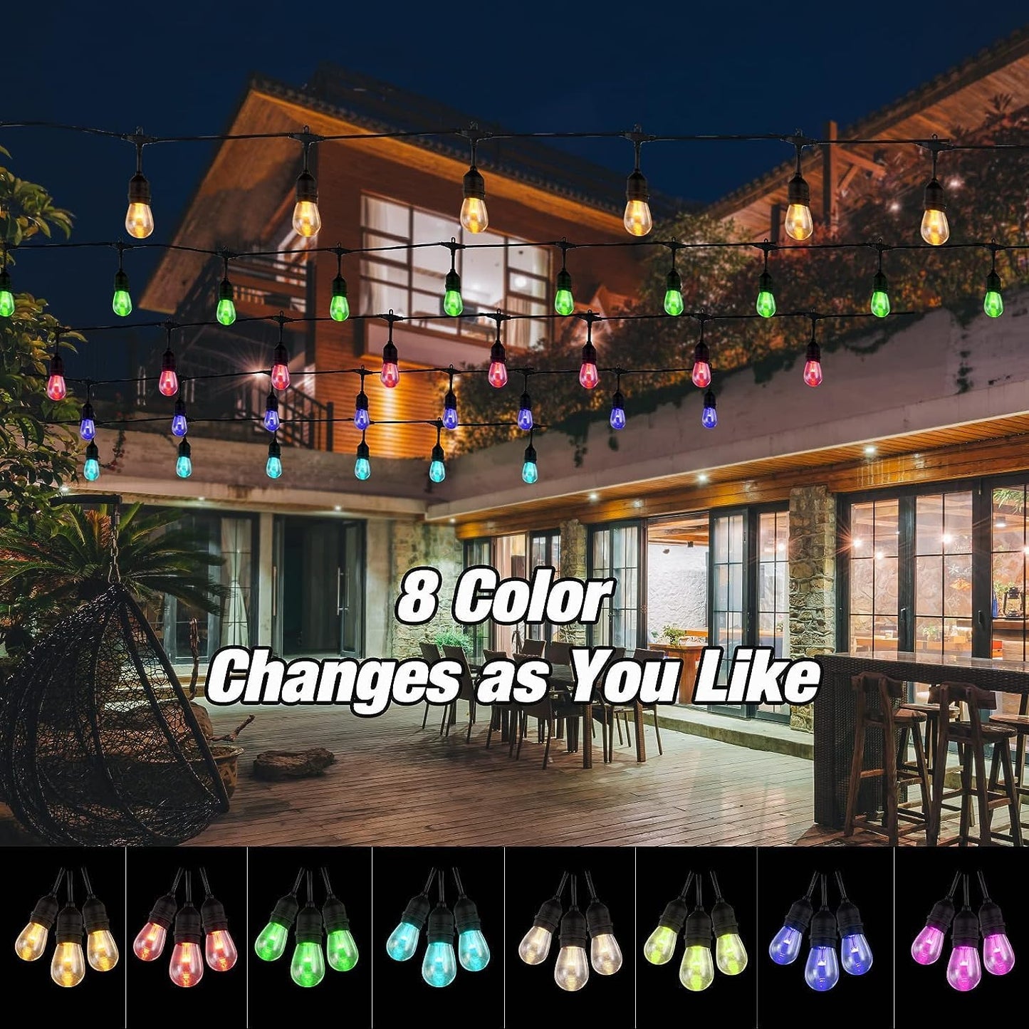 Auroraworld Outdoor String Lights, 24FT Color Changing Patio Lights Outdoor for Patio