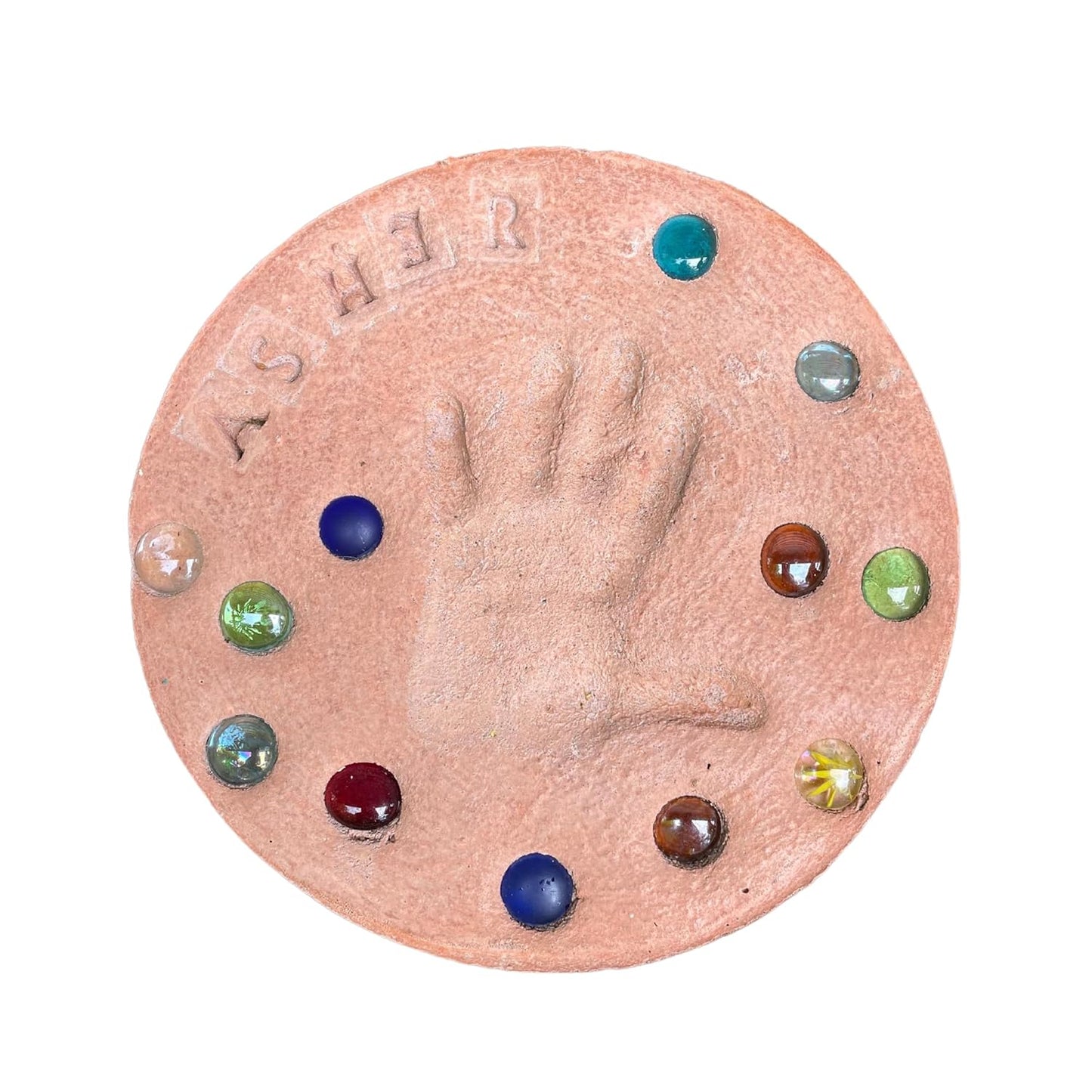 DIY Stepping Stone Kit with Color Pigment, Handprint Stepping Stone, Mother's Day Gift, Footprint Stepping Stone (10 Inch + Stamp Set, Orange)