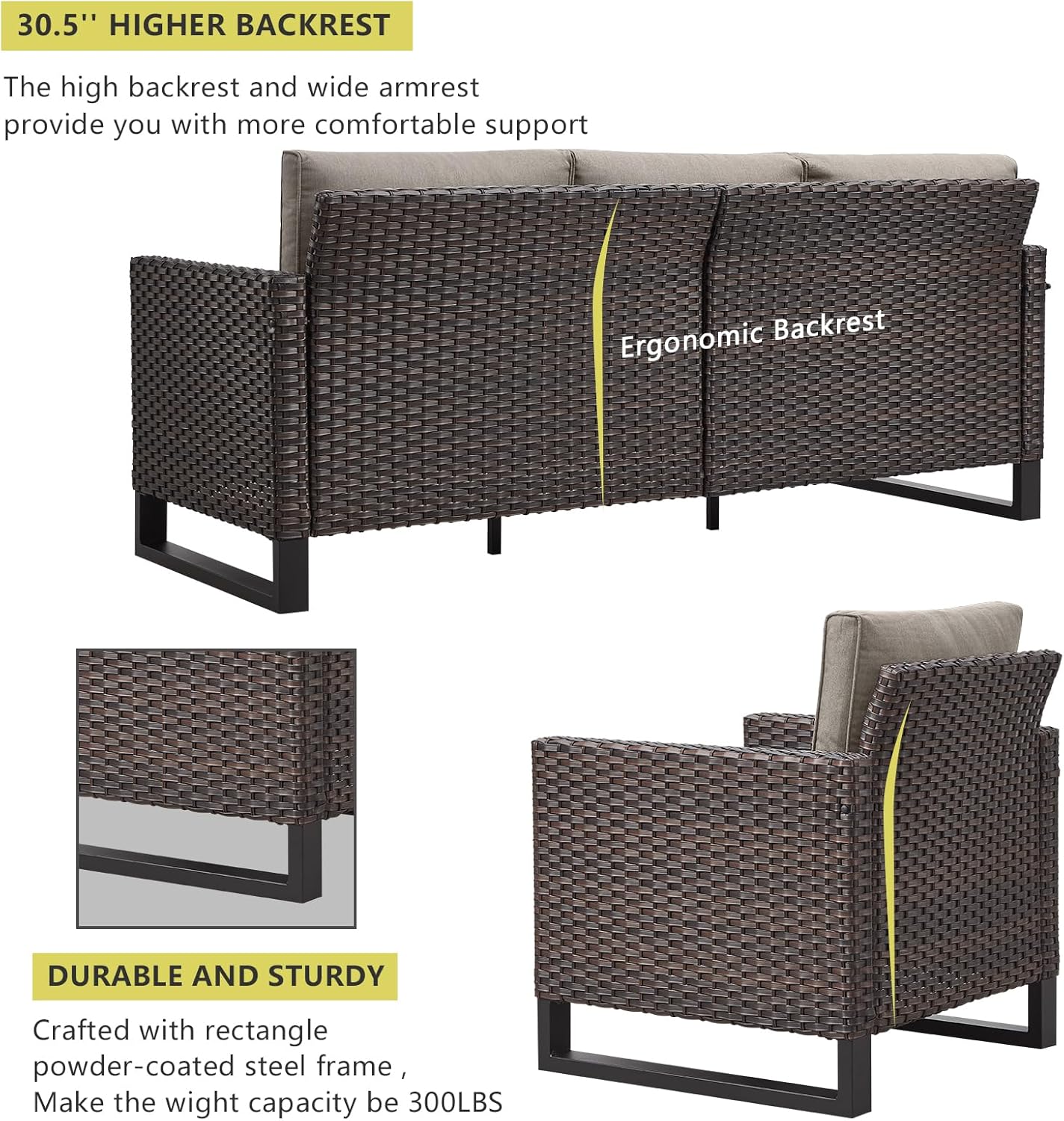HUMMUH 10 Piece Patio Furniture Set PE Wicker 12-Seater Outdoor Sectional Sofa Set with Patio Swivel Chairs Dinning Table Ottomans for Porch,Garden,Backyard,Deck(Brown/Grey)
