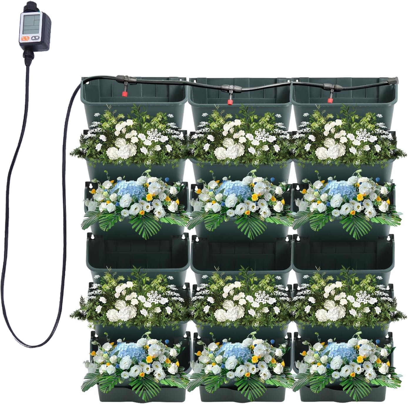 Self Watering Wall Planter with 18 Pots, Wall Planters for Indoor Plants, Vertical Garden Planter, Wall Mounted Plastic Plant Grow Pots for Fruits Vegetables Flowers Herbs (Green)