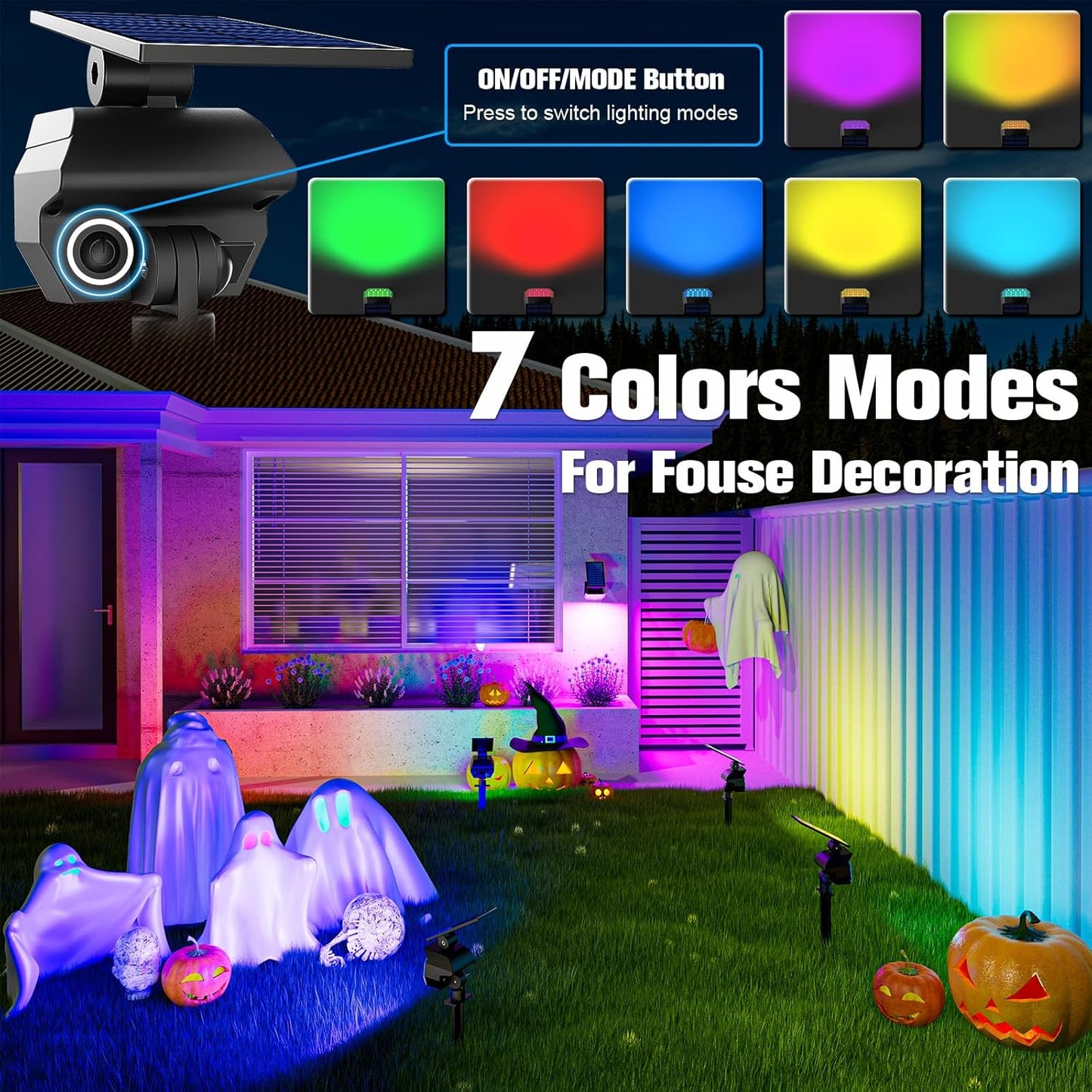 NIORSUN Solar Color Changing Lights Outdoor,7 Lighting Modes RGB Solar Outdoor Lights,IP67 Waterproof Multicolor Landscape Spotlights for Halloween Holiday Decorations,4 Pack