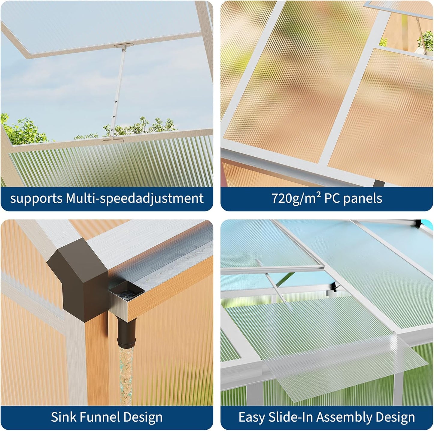 8×10 FT Greenhouse, Large Walk in Greenhouses for Outdoors and Garden Planting, Polycarbonate Greenhouse with Enhanced Aluminum Frame, Green Houses with Quick Setup Structure and Roof Vent, Silver