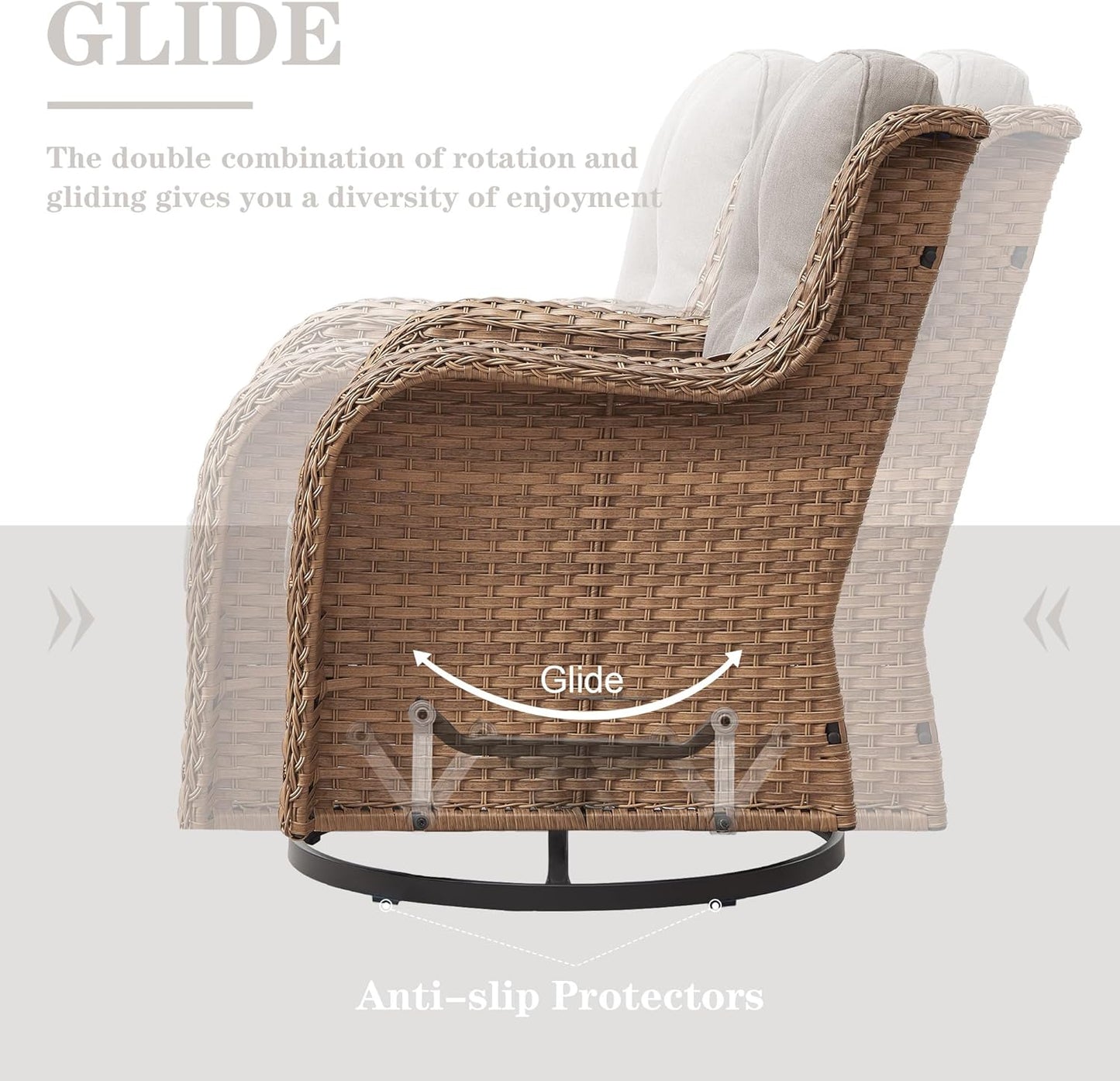 Outdoor Swivel Rocker Patio Chairs - 360 Degree Swivel Glider Seating 350LBS Weight Capacity Wicker Rocking Chairs Set of 2 with Removable Cushion for Porch Balcony Deck, Yellow/Beige