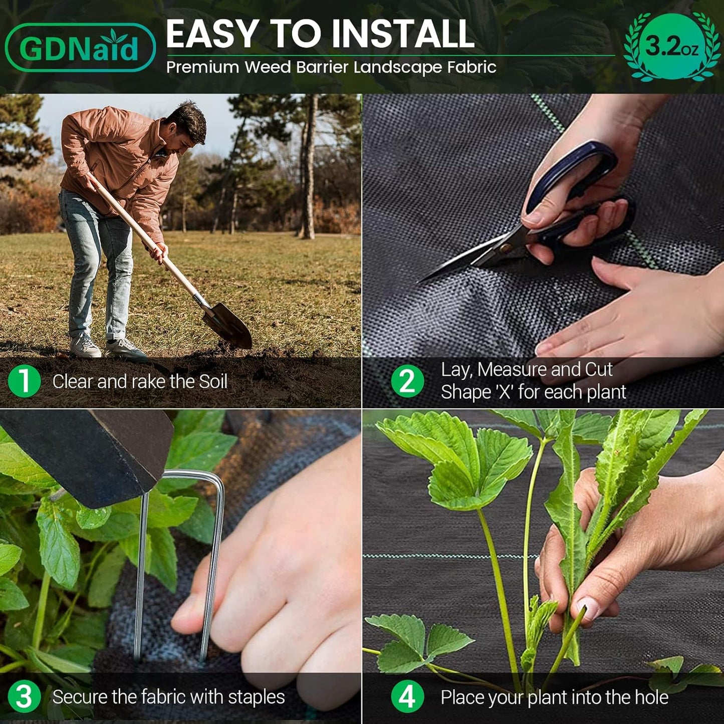 6ftx180ft Weed Barrier Landscape Fabric Heavy Duty, Premium 3.2oz Weed Barrier Fabric Garden Ground Cover, Weed Fabric, Garden Landscaping Fabric