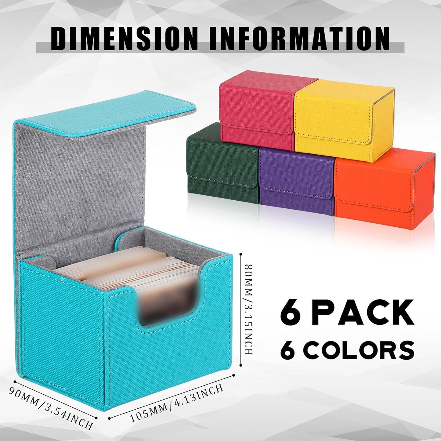 Yookeer 6 Pack Leather Deck Cases 100+ Card Deck Game Box Magnetic Playing Card Storage Box for 100 Plus Cards Compatible with Tcg(Pink,Orange,Blue,Yellow,Green,Purple,Horizontal)