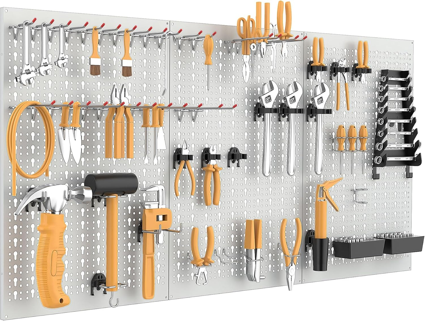 WALMANN Metal Pegboard Tool Organizer Boards with Pegboard Hooks, 24x48in Tools Organizer Pegboard for Garage, Workbench, Peg Board, Tool Storage Board with Hooks(Grey)
