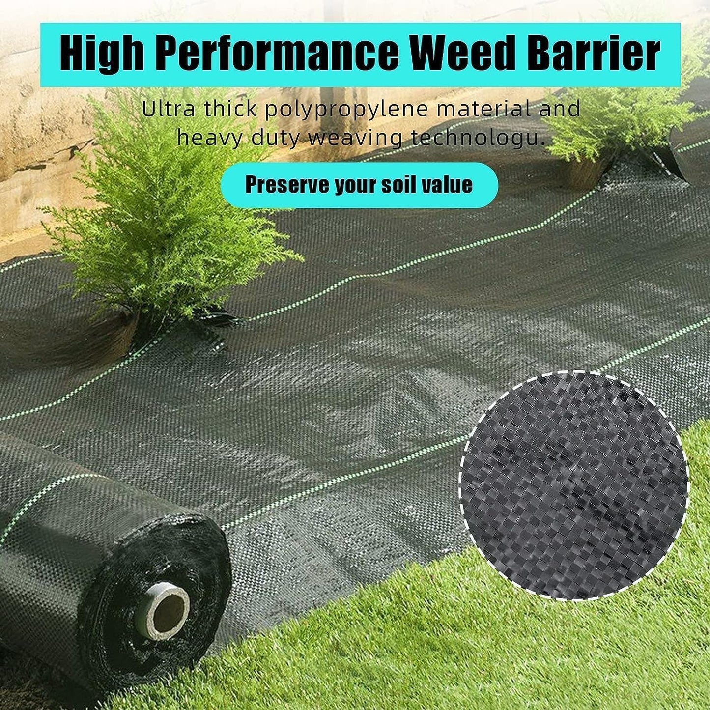 6.5ft x 330ft Premium Weed Barrier Landscape Fabric, 3.2oz Heavy Duty, Weed Control Fabric, High Permeability Good for Flower Bed, Driveway Fabric Ground Cover