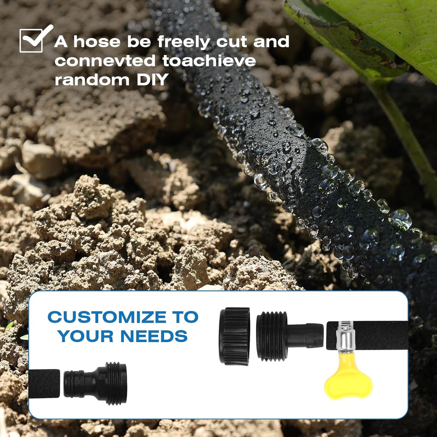 Soaker Hose 50FT Heavy Duty Rubber Saves 75% Water End Cap Included for Additional Hose Connect Great for Gardens/Flower Beds
