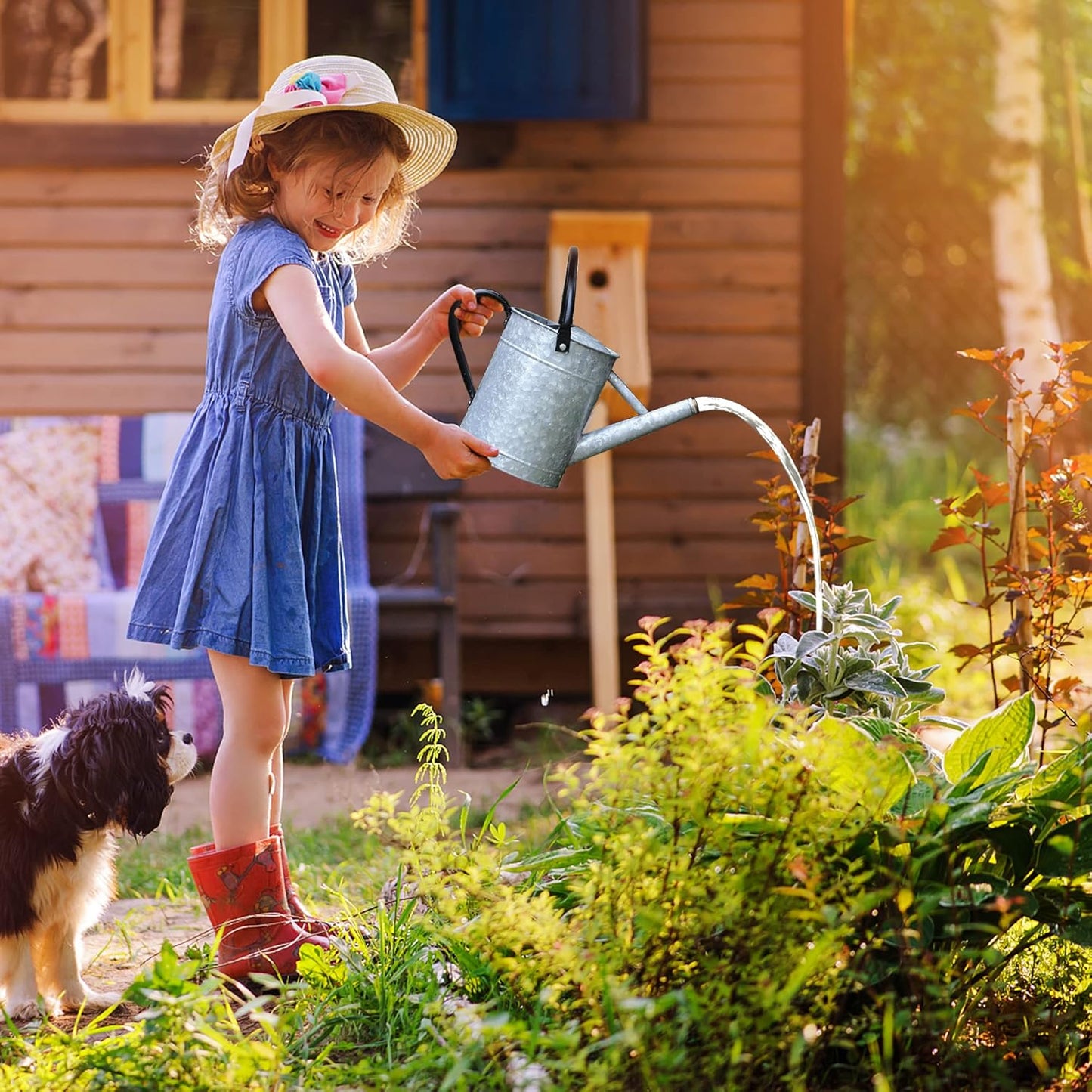 Galvanized Watering Can for Outdoor Indoor Plants, 1 Gallon Decorative Countryside Style Water Can with Removable Spout, Perfect Metal Watering Can for Indoor Plants and Garden Flower