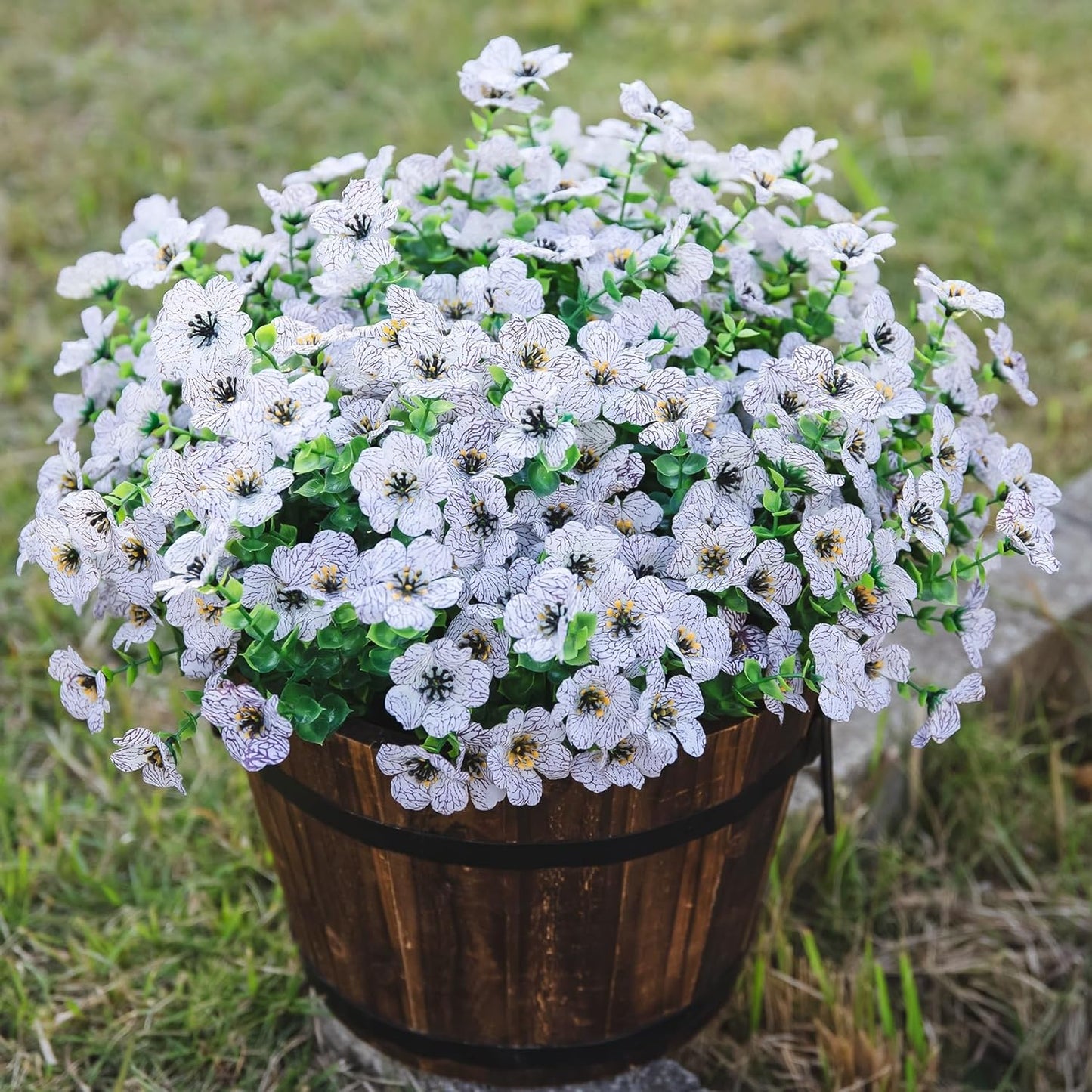 Artificial Flowers for Outdoor Indoor Garden Home Decoration, Faux Flower Daisy with Eucalyptus Leaves Fake Plants Greenery Boxwood Porch Patio, 12 Bundles (Creamy White)