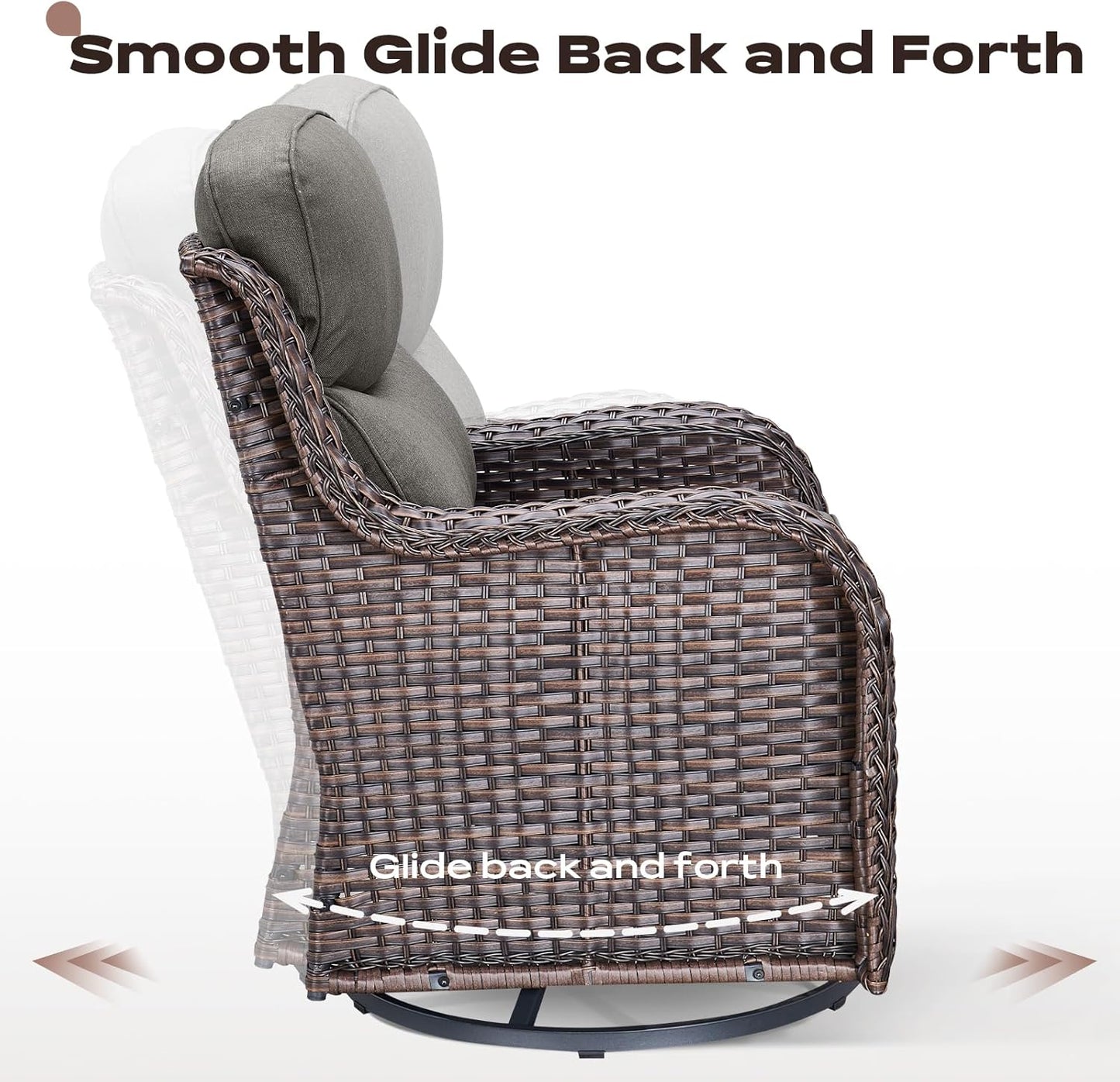 Wicker Outdoor Patio Furniture Set - 6 Piece Patio Conversation Sets with Swivel Rocker Chairs, Ottomans, Sofa and Coffee Table, 6 inch Cushions, Deep Seating, for Porch Deck Brown/Grey