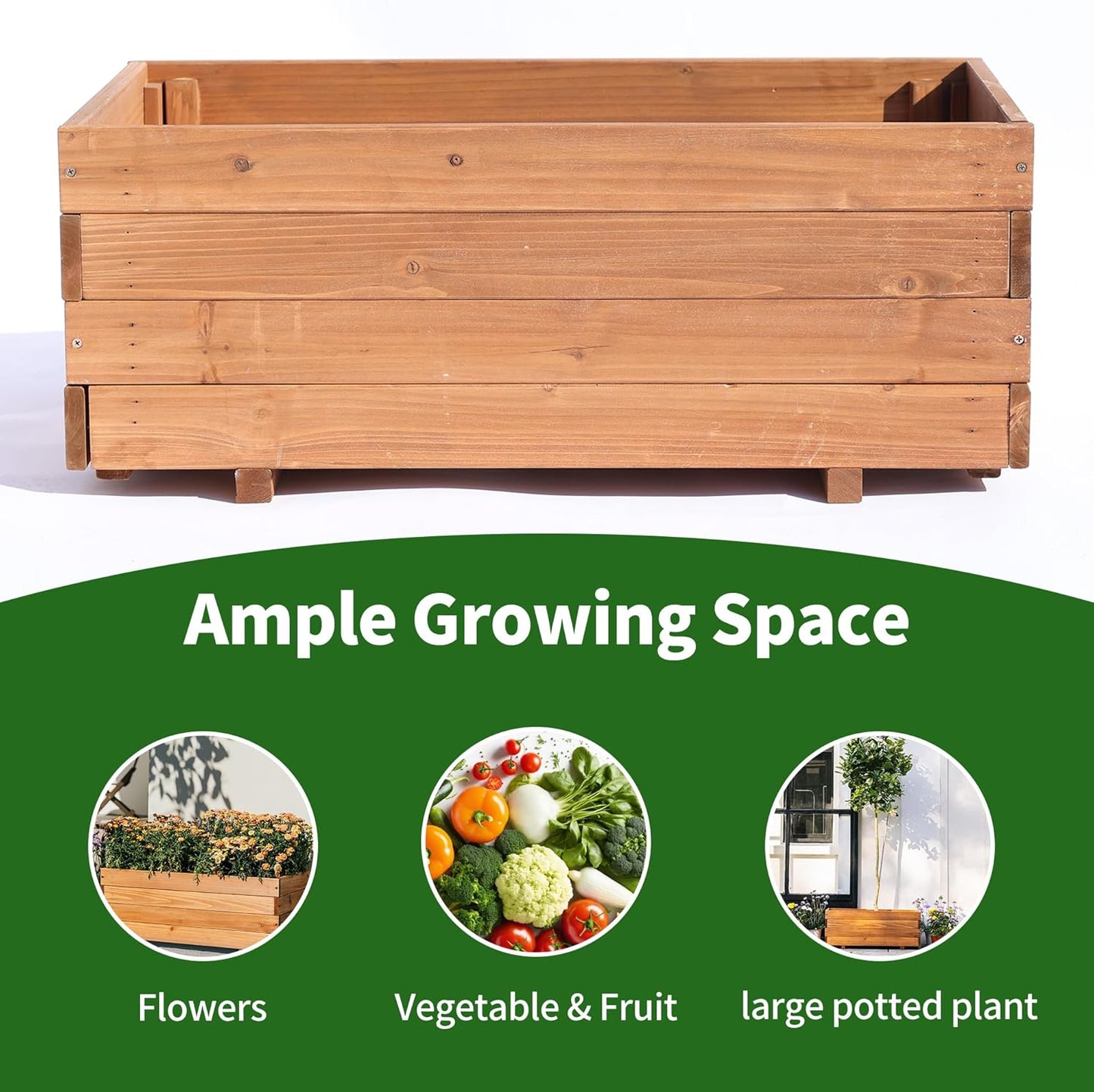 Wooden Raised Garden Bed Planter Box – Fir Wood Outdoor Vegetable, Herb & Flower Box with Drainage Holes – 31.5"x15.75"x12.6", Rot-Resistant, for Patio, Yard, Balcony
