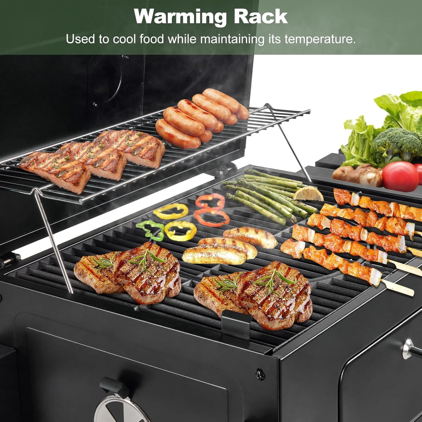 Charcoal Grills, Large Outdoor BBQ Grill Offset Smoker with Side Table Heavy Duty Outside Barbecue Grills Cooking Backyard Patio (Enamel Grill Grate)