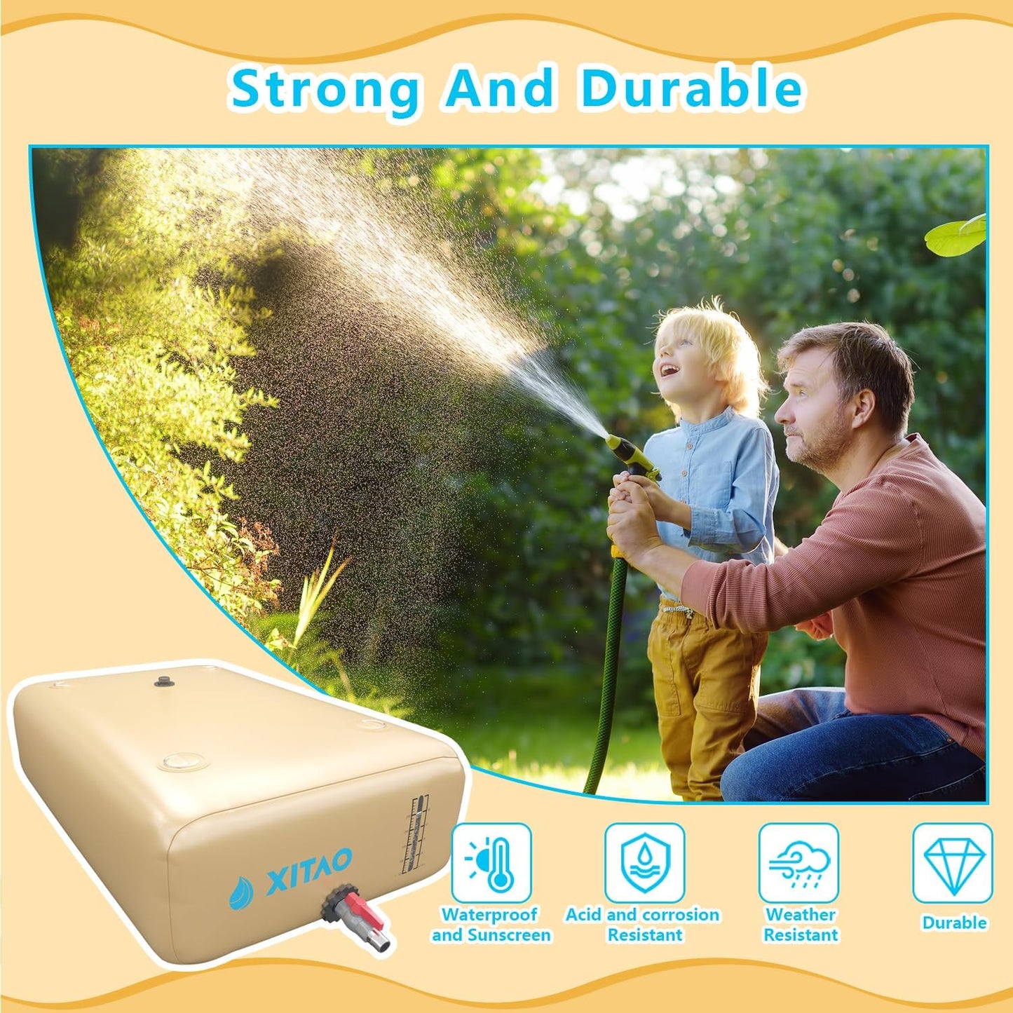 XITAO 63Gal/240L Water Storage Bladder w/Water Level Indicator, Large Capacity Foldable Water Storage Containers, Portable Emergency Water Tank Water Bag for RVs, Fire Prevention, Irrigation