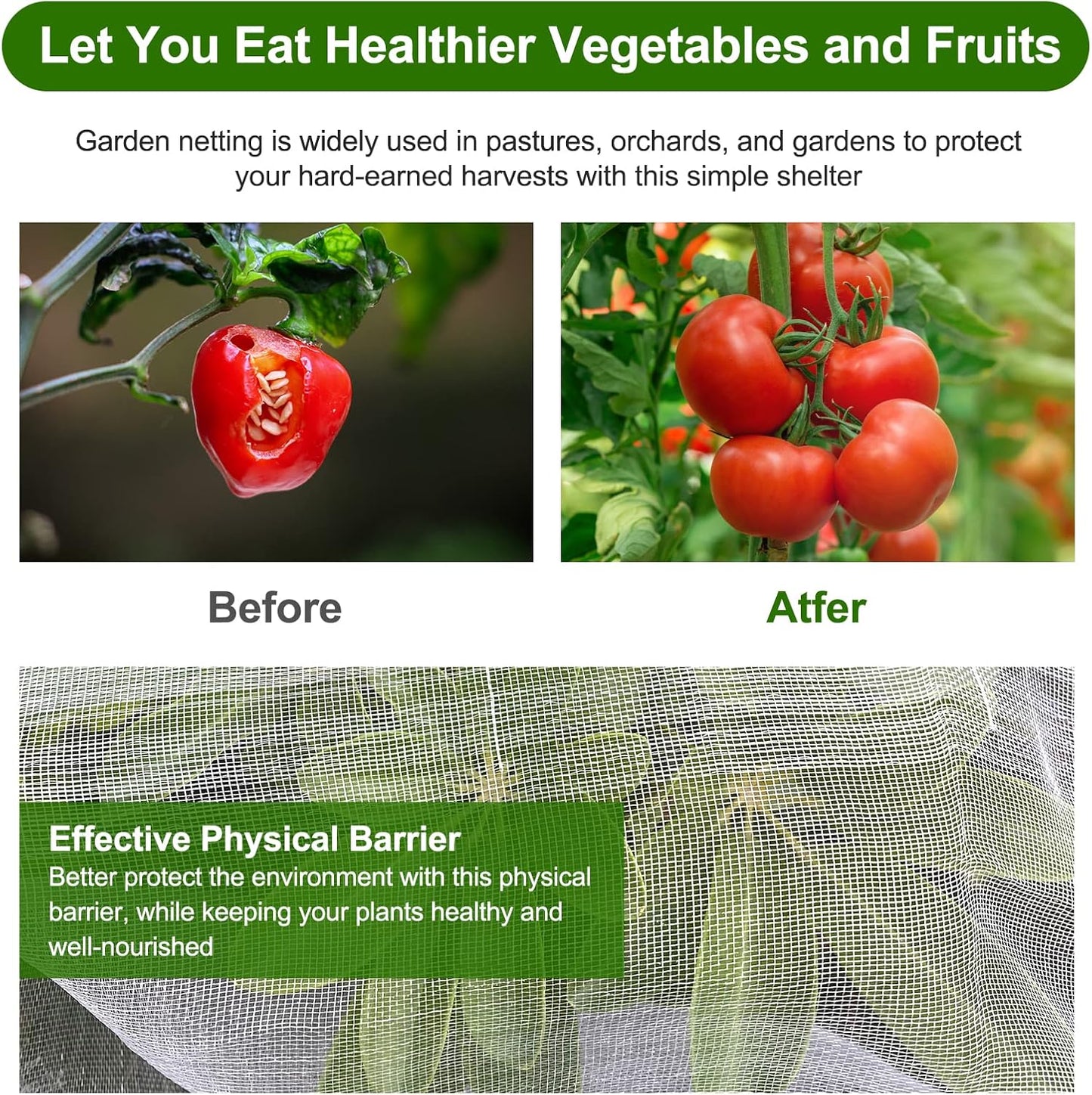 Garden Netting, Jevrench Durable Ultra Fine Garden Netting, Garden Plant Cover Row Cover Makes Plants, Vegetables, Fruits, and Flowers Grow Better (13ft x 16ft)