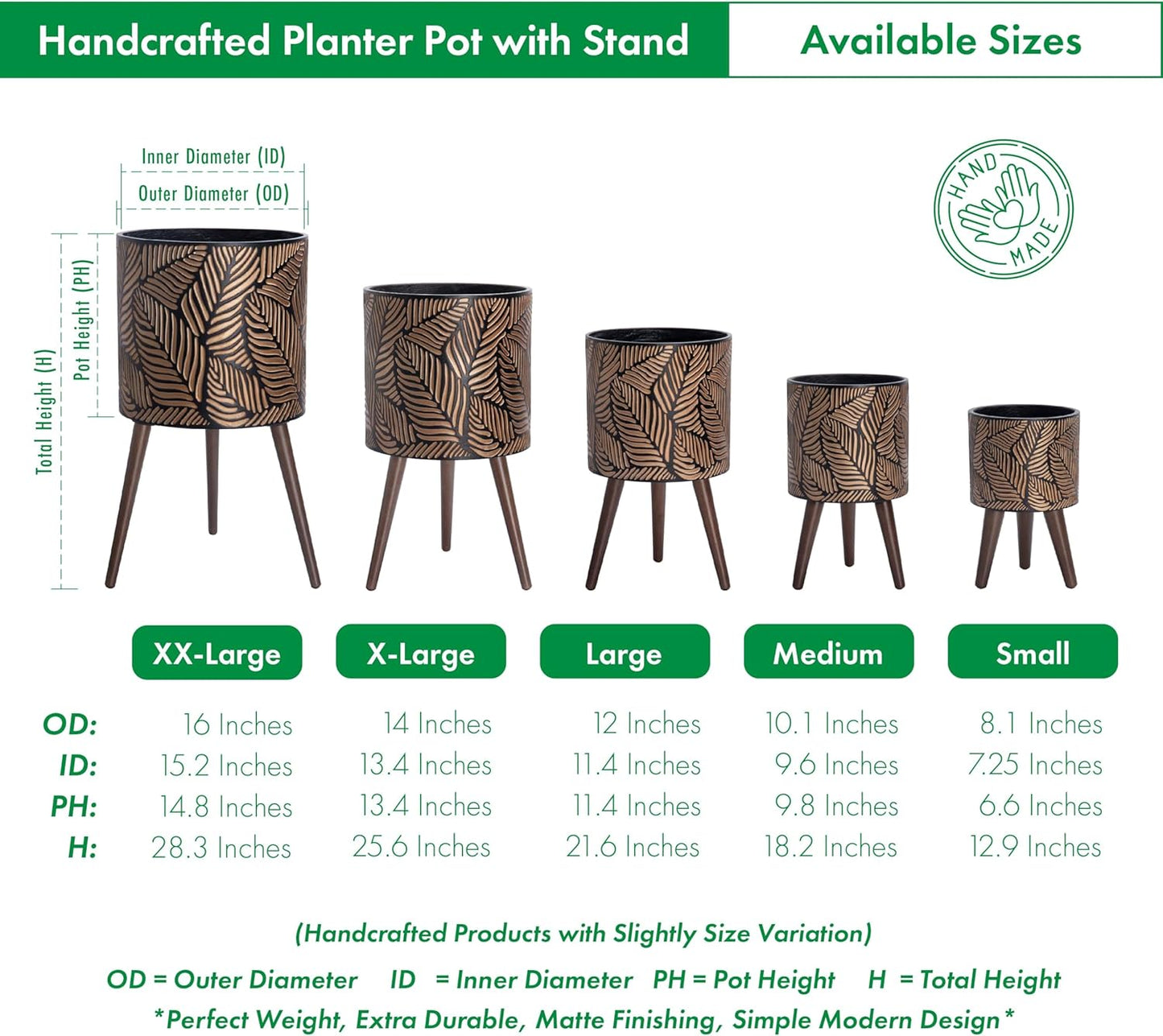 D'vine Dev 16 Inch Planter Pot with Stand, Mid-Century Tall Plant Pot with Legs for Indoor Plants, XX-Large, Bronze/Grey, 88-L-E-6