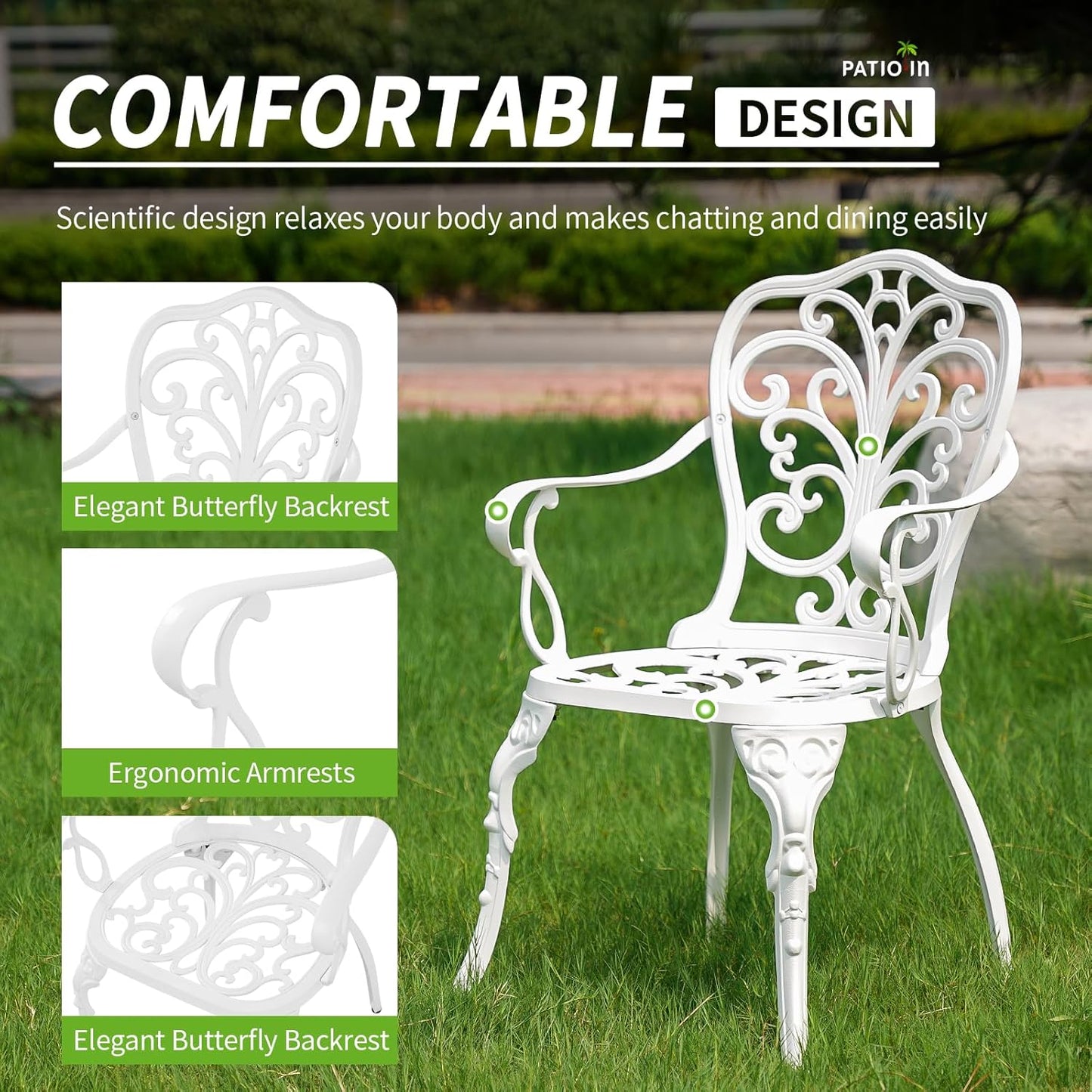 Cast Aluminum Patio Bistro Sets 3 Piece, Outdoor Bistro Set 3 Piece, Aluminum Bistro Set Outdoor, Patio Table Set with 1.97" Umbrella Hole, Patio Furniture Set for Backyard, Porch