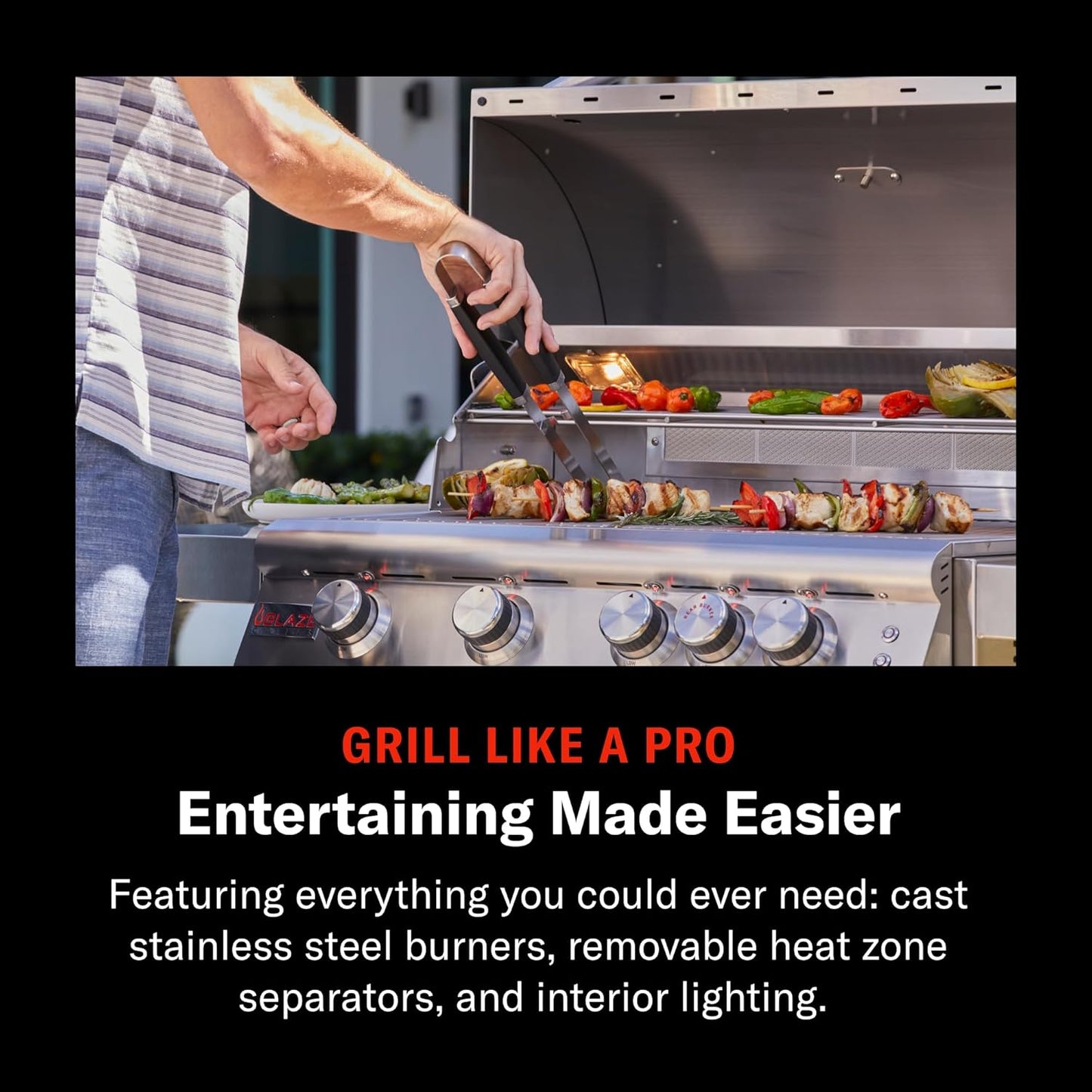 Blaze Premium LTE Built-in Propane Gas Grill | 40-Inch 5-Burner BBQ with Rear Infrared Burner & Grill Lights | 304 Stainless Steel Construction BLZ-5LTE2-LP