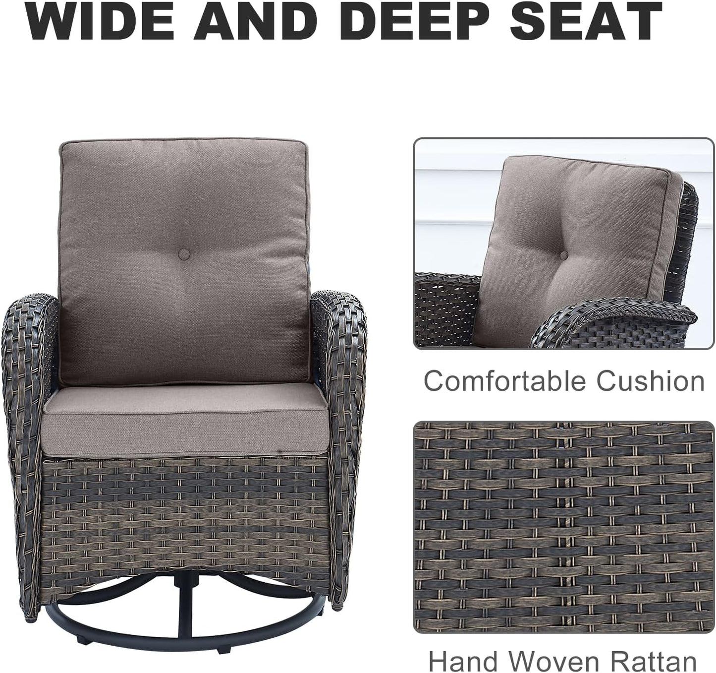 HUMMUH 7-Piece Patio Furniture Set with Fire Pit,Wicker Patio Sofa Set Outdoor Swivel Rocking Chairs with Ottomans for Backyard,Poolside,Deck