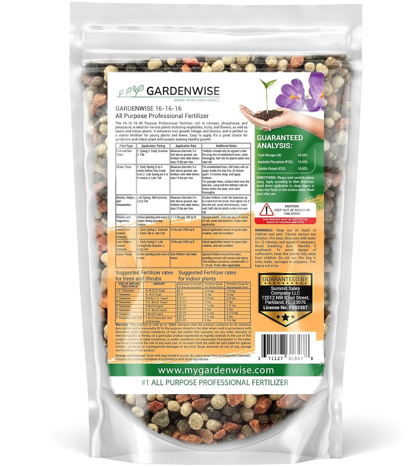 16-16-16 All Purpose Professional Fertilizer - Lawn, Flower, Tree, Shrub & Vegetable Garden Fertilizer (1/2 Quart)
