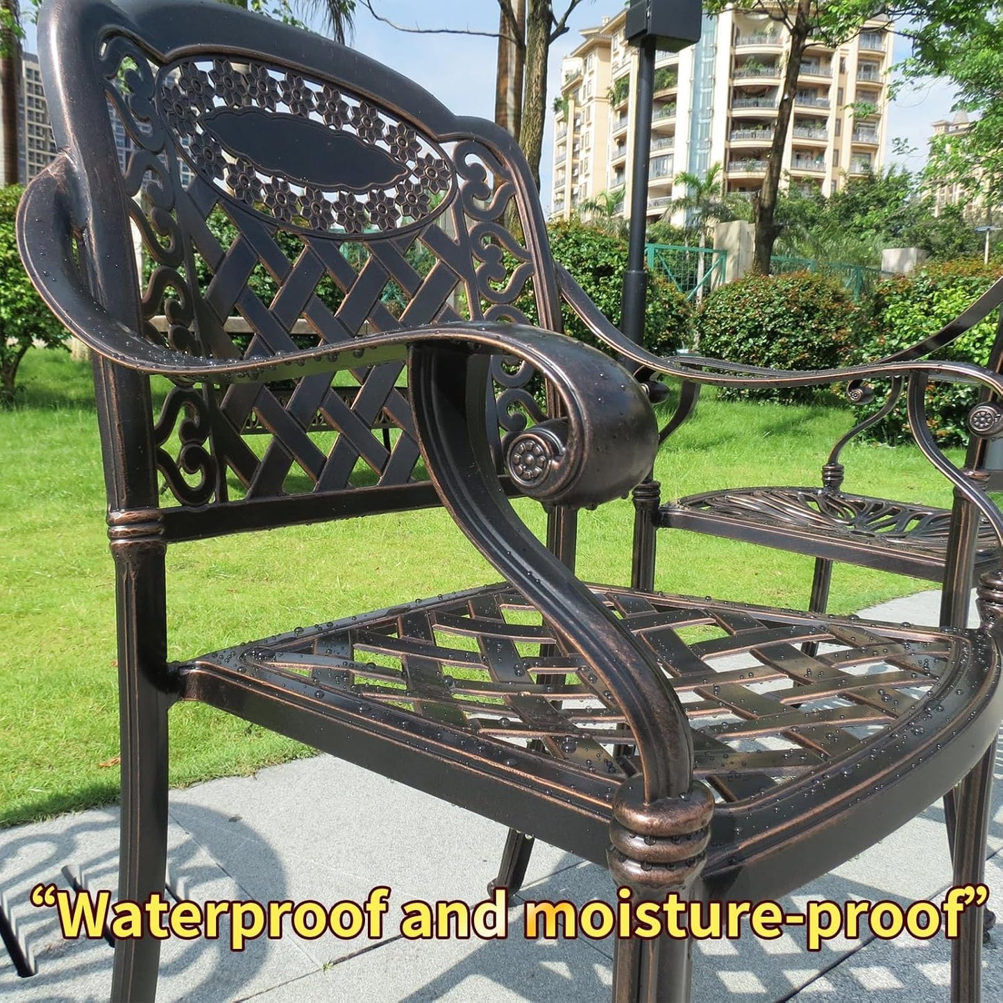 Outdoor Dining Chair Cast Aluminum Patio Chairs Set of 2 All-Weather Patio Dining Chair with Adjustable Feet for Backyard Garden (C-Style Finland Chair)