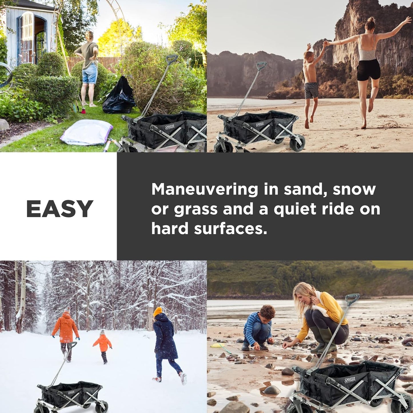 Creative Outdoor Push Pull Stroller Wagon, Beach Hauler XXL with Canopy, Collapsible and Portable Heavy Duty Folding Cart, Supports up to 200lbs Weight Capacity, Giant 10" Wheels