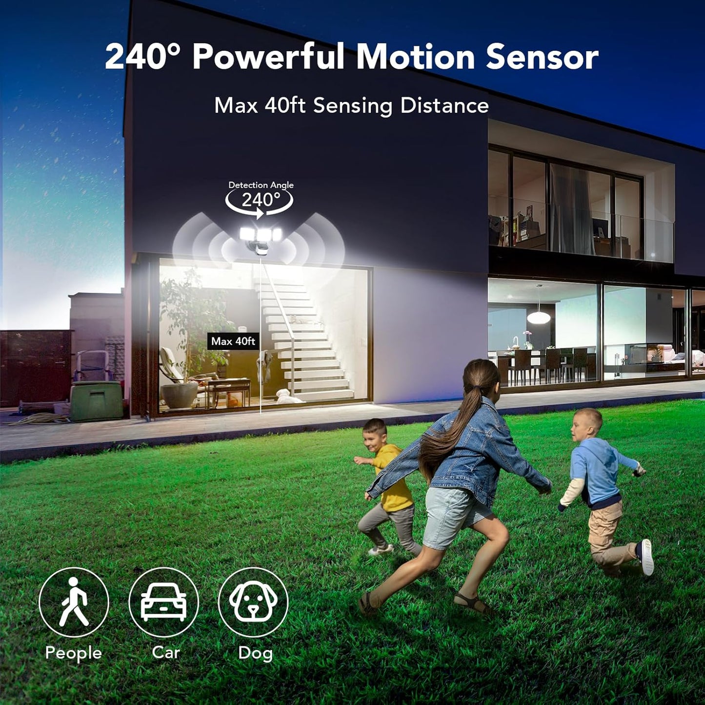 OREiN 2 Pack Motion Sensor Outdoor Lights, 3500LM/26W and 240° Big Motion Sensor, Dusk to Dawn Flood Lights Outdoor IP65 Waterproof 3 Modes LED Security Light for Front Door, Yard, Black (Hardwired)