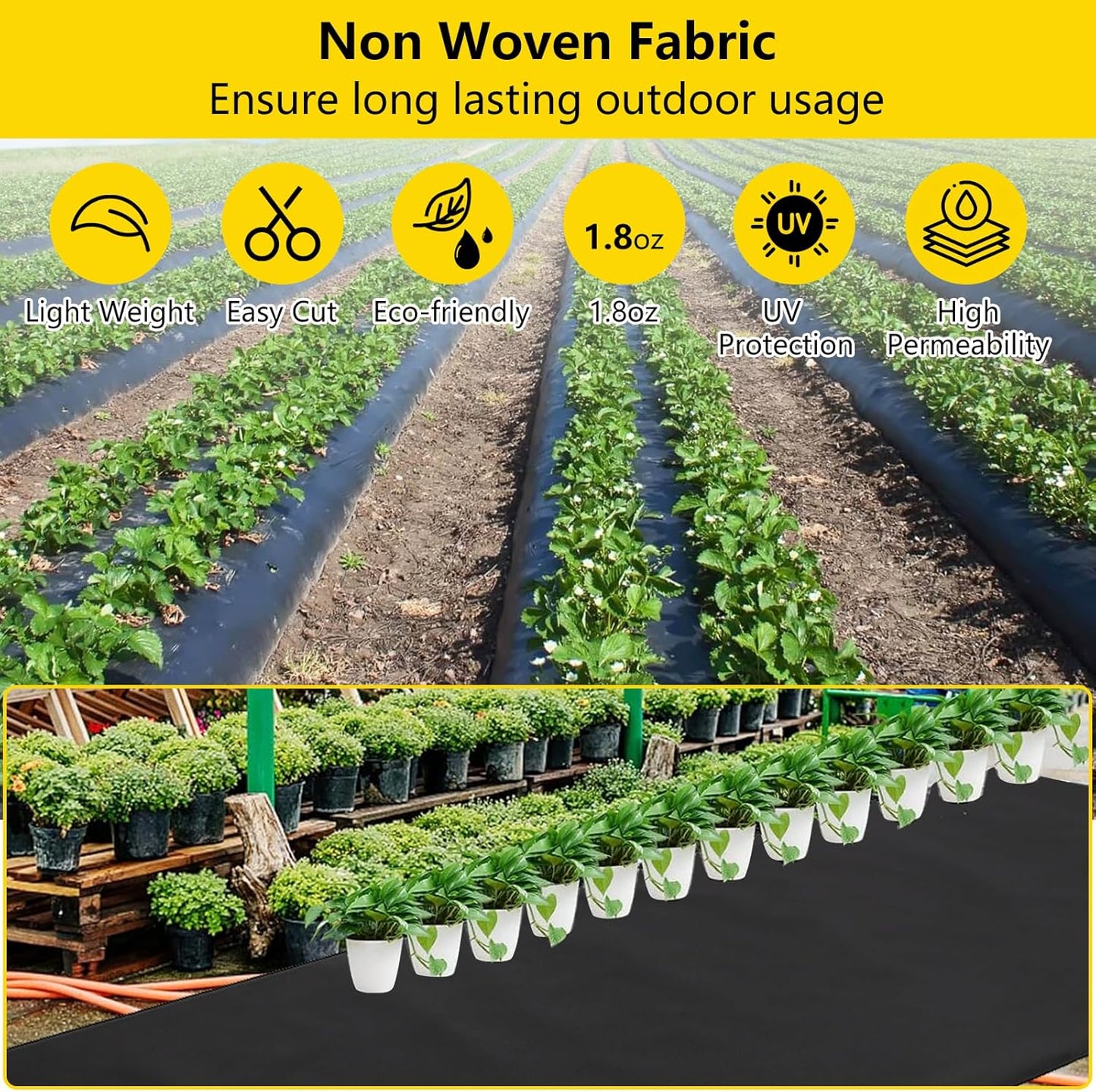 4ft x 250 ft Weed Barrier Landscape Fabric, Premium Non-Woven 1.8oz Ground Cover Weed Block Gardening Mat, Easy Setup & Superior Weed Control, for Erosion Control, Weed Block, Ground Cover