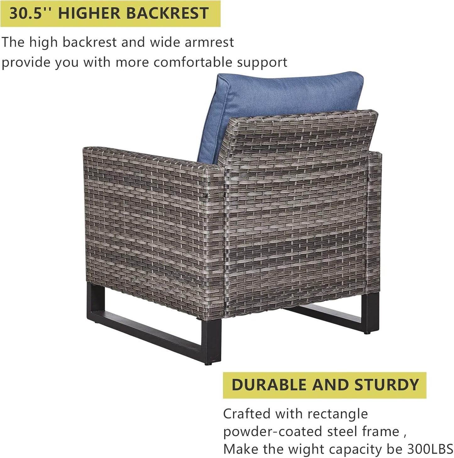 HUMMUH Patio Chairs Set of 2 PE Wicker Outdoor Dining Chairs High Back Deep Seating Porch Chairs with 4inch Seat Cushions