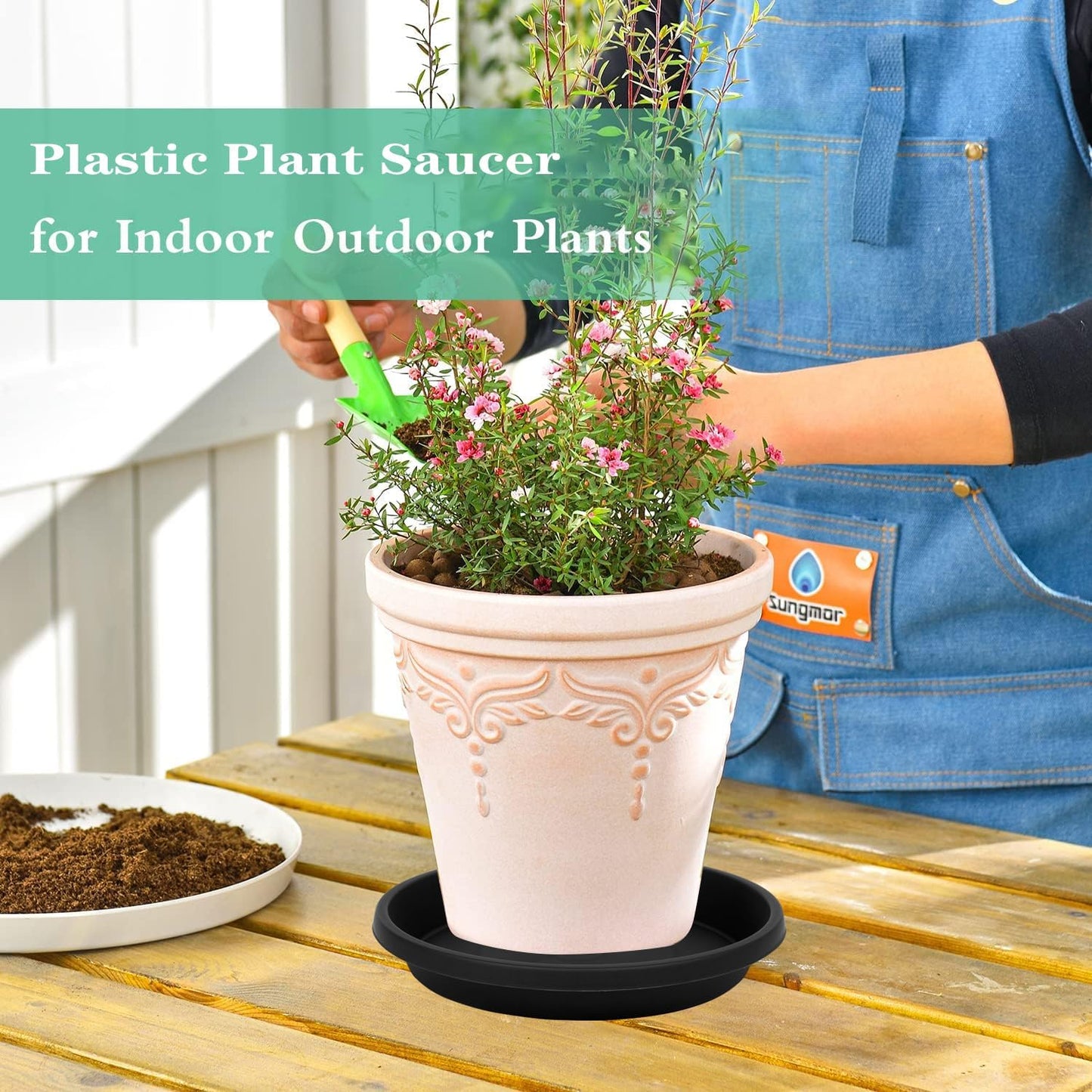Plant Saucer 5 Pack 6 Inch, Sturdy 8 10 12 14 16 18 20 Inch Plant Trays for Pots, Water Catcher Tray for Plants, Plastic Plant Saucers for Indoors (6inch-Black)