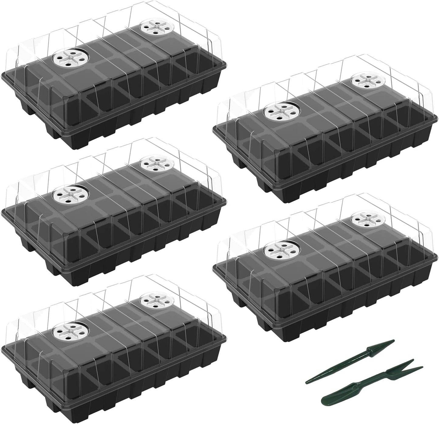 Gardzen 5-Pack Seed Starter Kits, Reusable Plant Germination Trays with Total 75-Cell, Seed Starter Tray with Humidity Vented Domes and Bases for Starting Vegetable Flower Herb Seeds 15" x 9"
