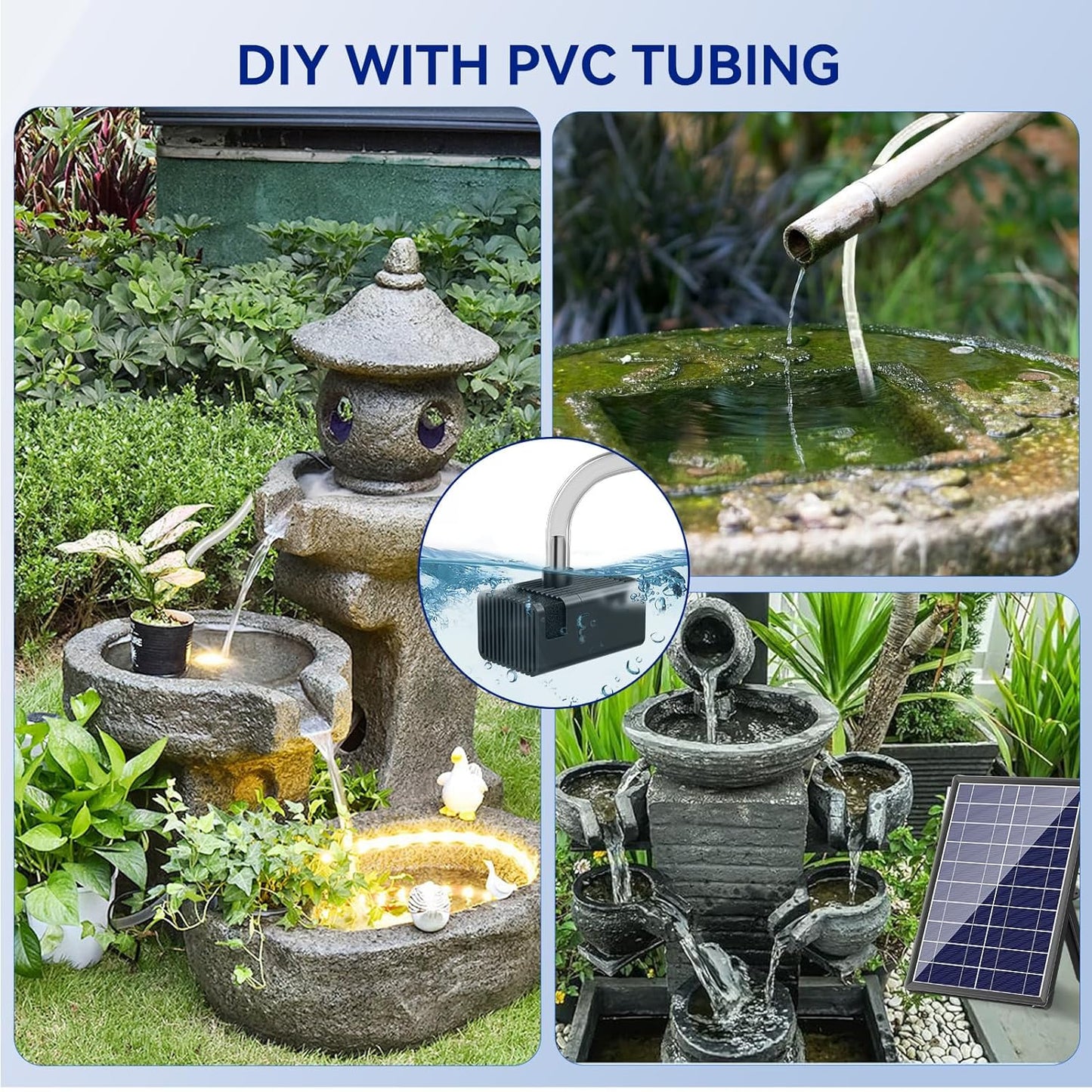 Antfraer Solar Fountain for Bird Bath, 8W Solar Water Fountain Pump with Dry-Run Protection & Double-Layer Nozzles, Solar Powered Fountain with 5Ft Tubing for Small Pond, Bird Bath, Water Feature-A108