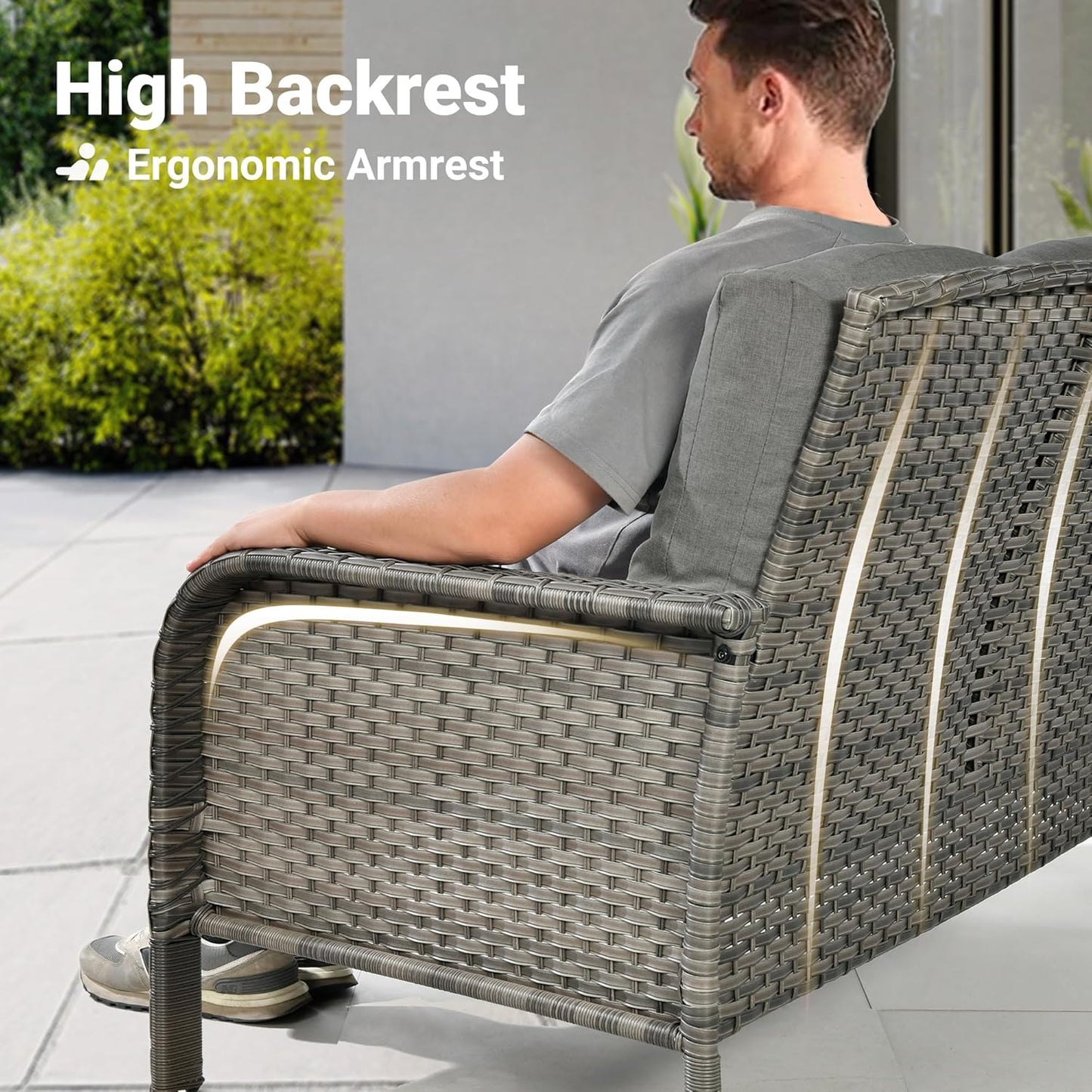 ovios 4 Pieces Patio Furniture Set with 30" Fire Pit Table, Outdoor Wicker Chairs of 4, All Weather High Back Rattan Chairs 4-Seater with Comfy Cushions, Dark Grey