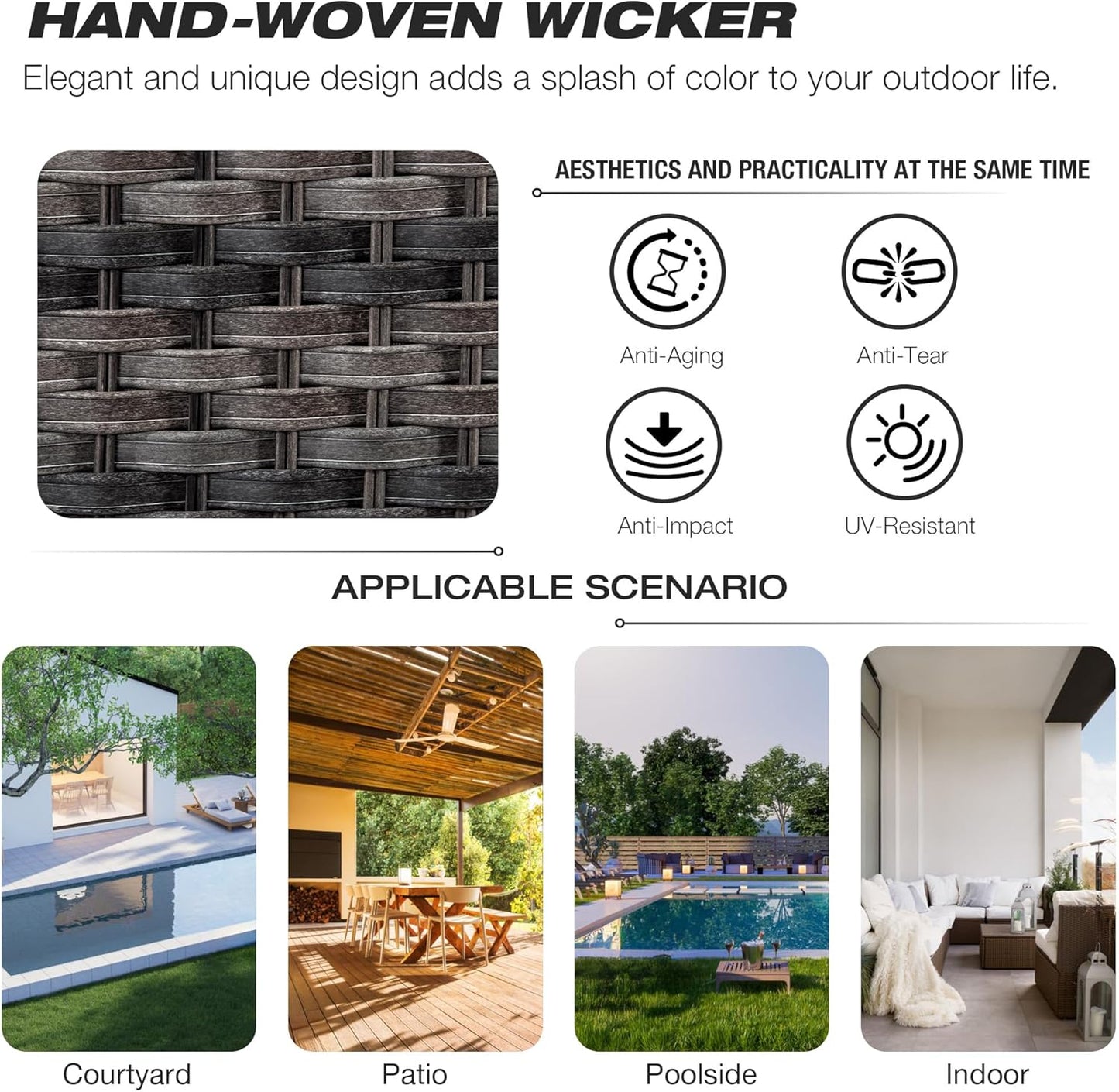 Joyside 4 Pieces Outdoor Patio Furniture Set Wicker Conversation Bistro Set 2 PE Wicker Patio with 2pcs Ottomans for Backyard, Porch, Balcony(Mixed Grey/Blue)