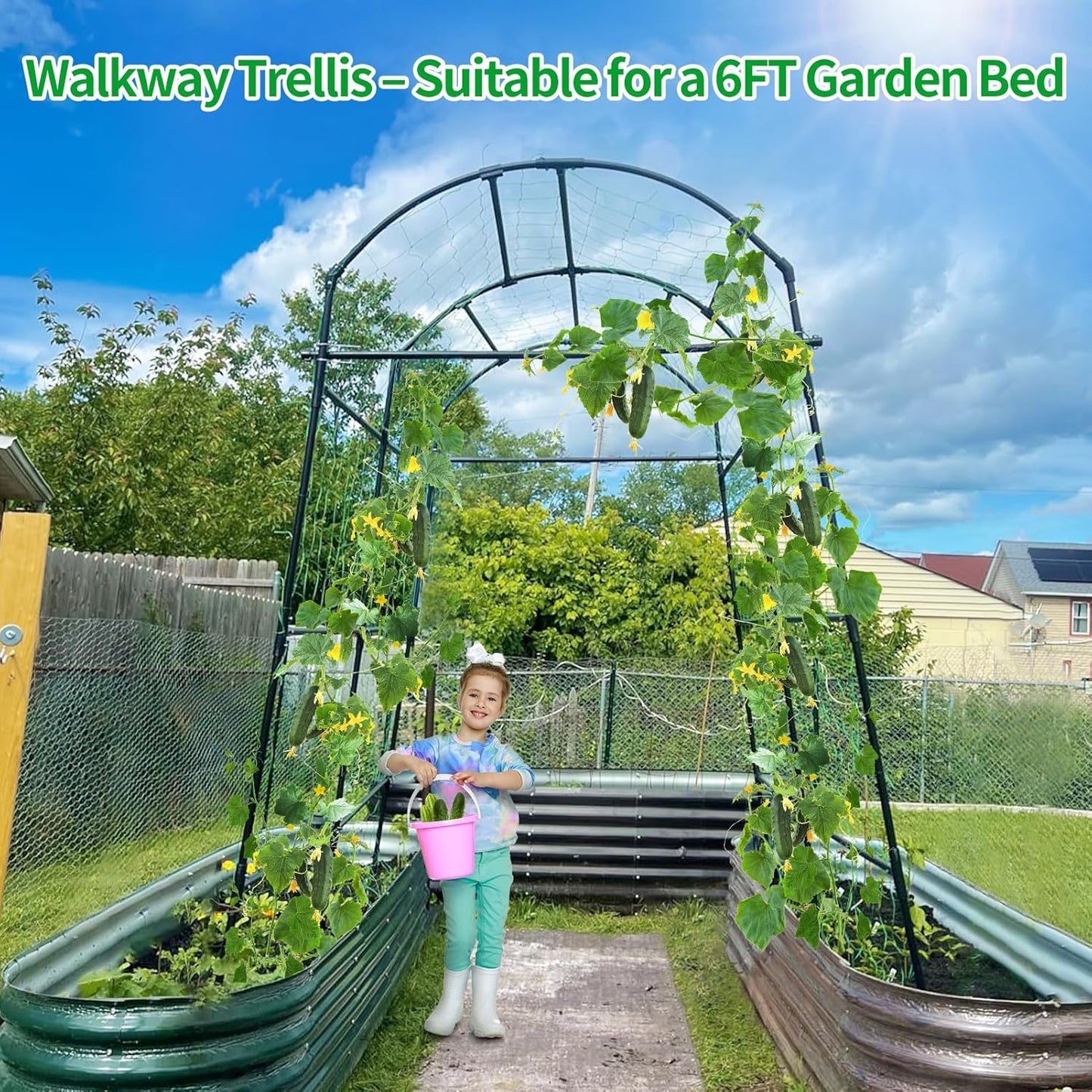 Lalahoni Garden Arch Trellis for Climbing Plants Outdoor, 7.8 Feet Tall Metal Large Archway Arbor Trellis Vine Plant Vegetables Squash Pumpkin Peas Beans Cucumber for Garden Raised Bed, Black