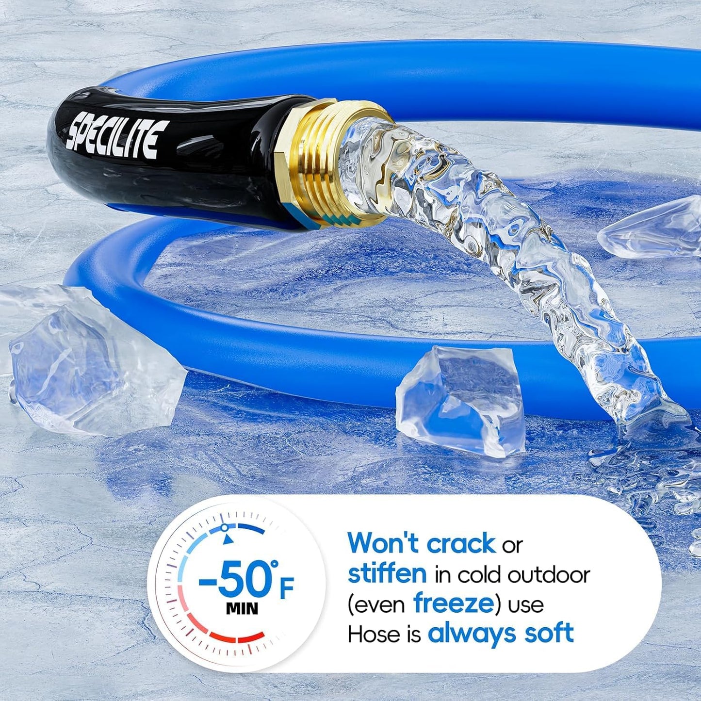 Hot/Cold Garden Water Hose 125 ftx 5/8 in, -50℉ To 190℉, Heavy Duty, Flexible, Burst 605 Psi, Lightweigh, Upgraded Rubber Pipe with 3/4" Brass Fittings For Backyard, Outdoor, Farm, Blue