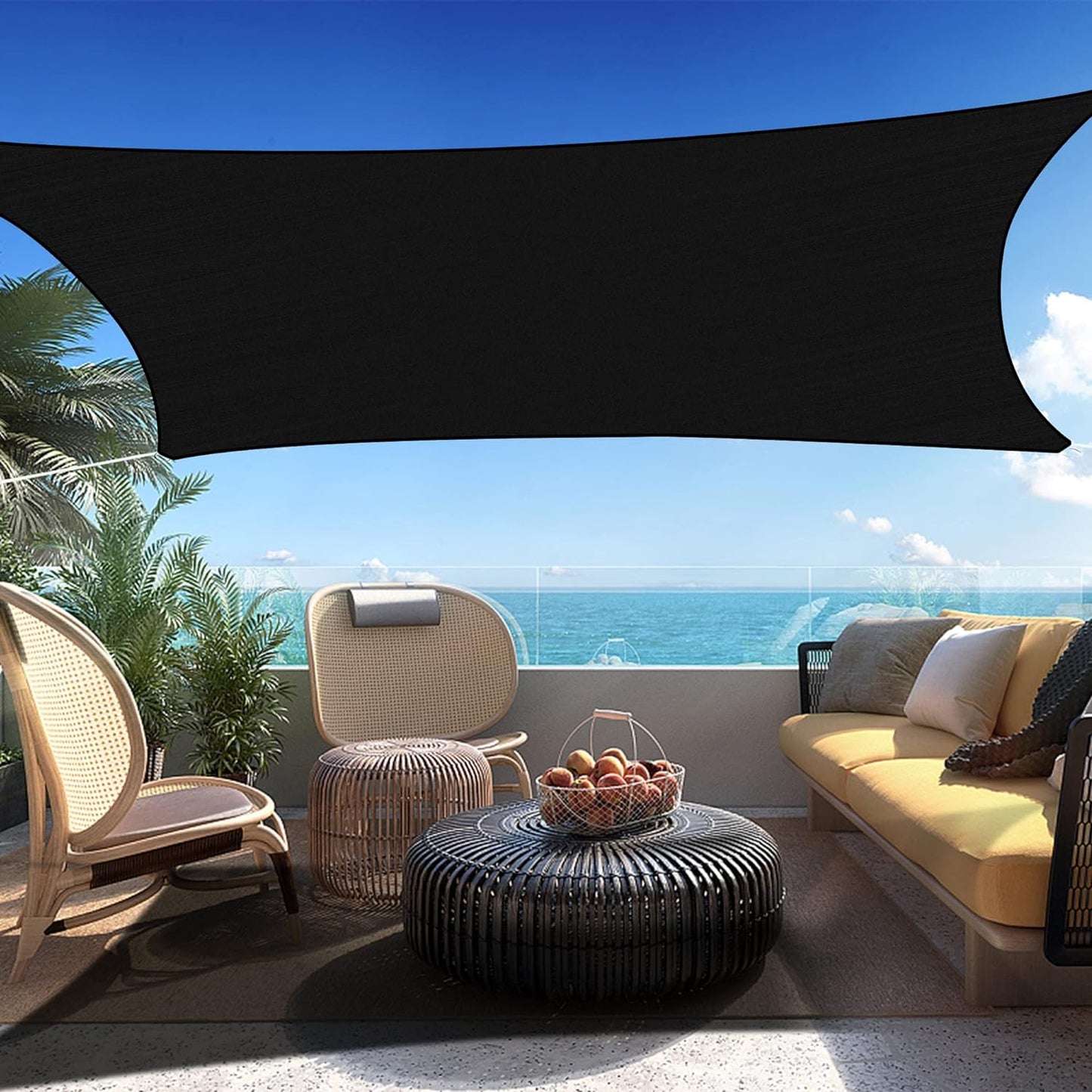 8' x 11' Black Rectangle Sun Shade Sail SSP1212 Canopy Durable Fabric UV Block Awning We Make Custom Orders