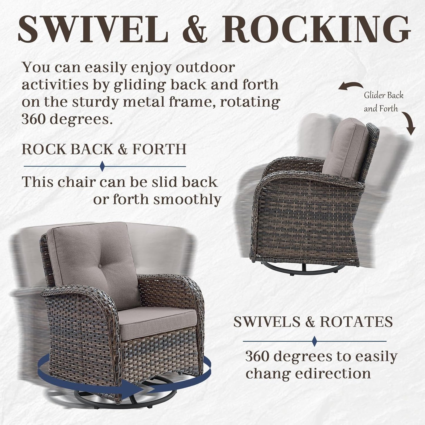 HUMMUH 9 Piece Patio Furniture Set with Fire Pit Table,Wicker Patio Swivel Rocker Outdoor Chairs 3-Seat Sofa with Ottomans for Backyard,Poolside,Deck