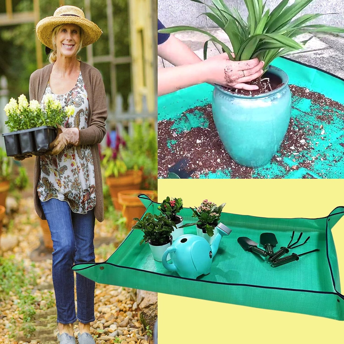 2 PCS Plant Repotting Mat for Indoor Plants, 43" X 29" Thickened Foldable Waterproof Plant Potting Tray and Mess Control, Portable Potting Mat Gardening Tray for House Plants Succulents, Extra Large