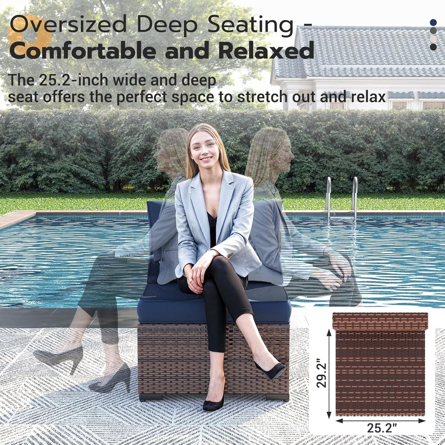 UDPATIO Patio Furniture Set with Fire Pit Table, 8 Piece Outdoor Sectional Modular Sofa, Wicker Outdoor Furniture Conversation Sets with Waterproof Cover for Backyard Deck (Brown/Navy Blue)