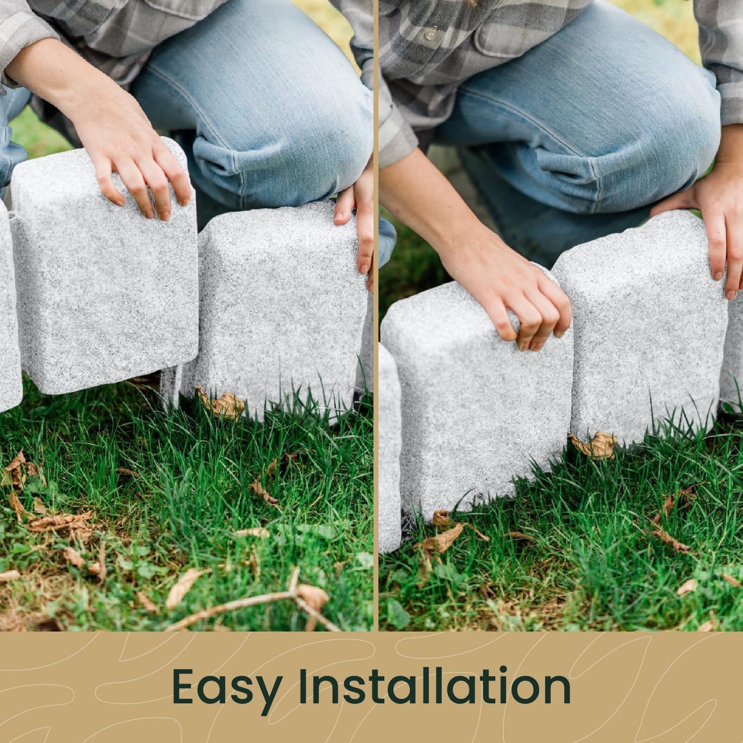 Beuta Landscape Edging | Garden Edging Border | Faux Stone Block XL for Lawn Edging, Flower Beds & Yard Edging – 1 Pack | Each Section Has 6 Blocks 48" L x 4" W x 9.5" H | 3 Spikes | Limewash
