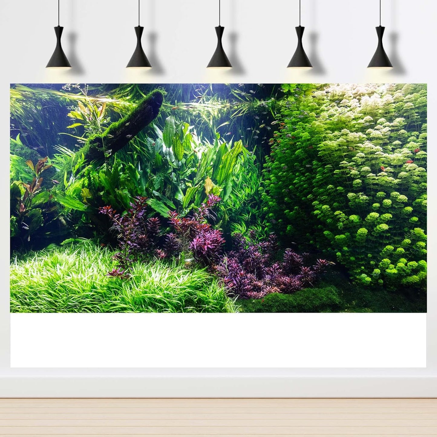 Aquarium Background Various Underwater Grass Plants Aquarium Backdrop Vivid and Fresh Green Aquatic Plants Stone River Bed and Dead Wood Tank Background Vinyl 72x18in