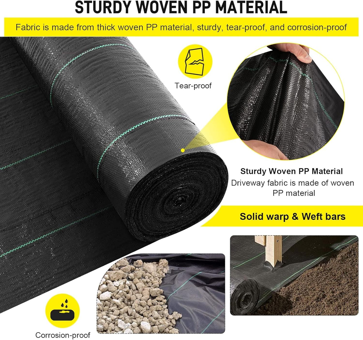 Doniks 13x150ft Driveway Fabric,3.5OZ Commercial Heavy Duty Weed Barrier, Garden Landscape Fabric, for Erosion Control,Weed Barrier,Construction Projects