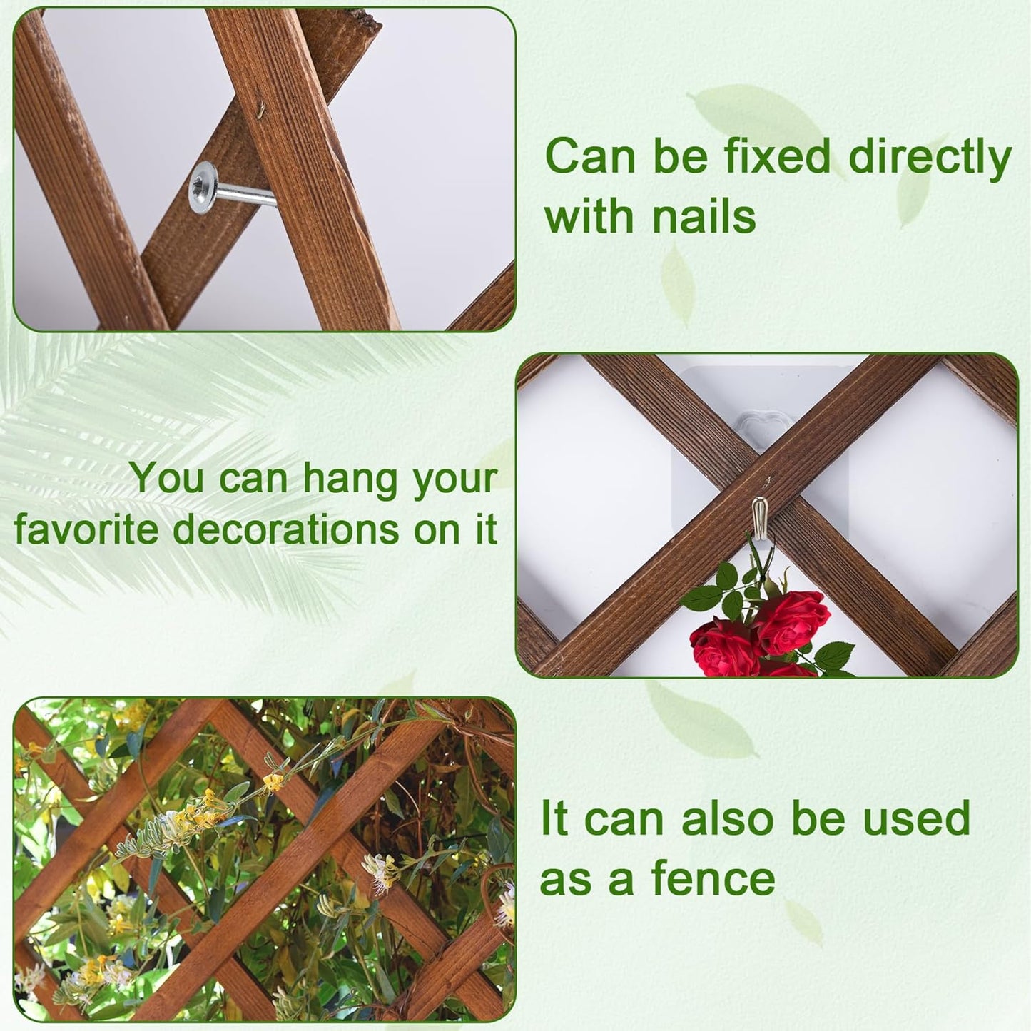 Wood Lattice Fence Panels for Outside 13.4"x78.8" Expandable Natural Wooden Wall Trellis Board Decorative Lattice Trellis Frame for Climbing Plants Vine Ivy Rose Outdoor Balcony Garden 2 Pcs