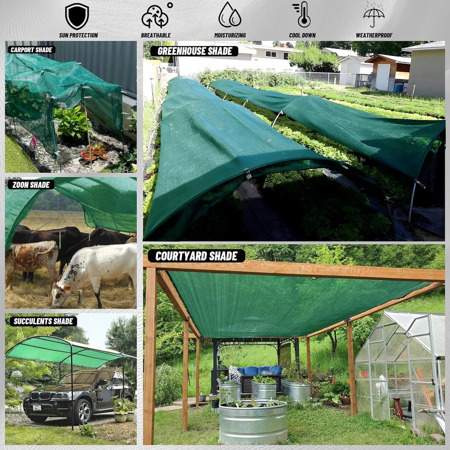 Cool Area 55% 10x12ft Sunblock Shade Cloth Cover Mesh UV Resistant Net for Garden Flower Plant Greenhouse, Green